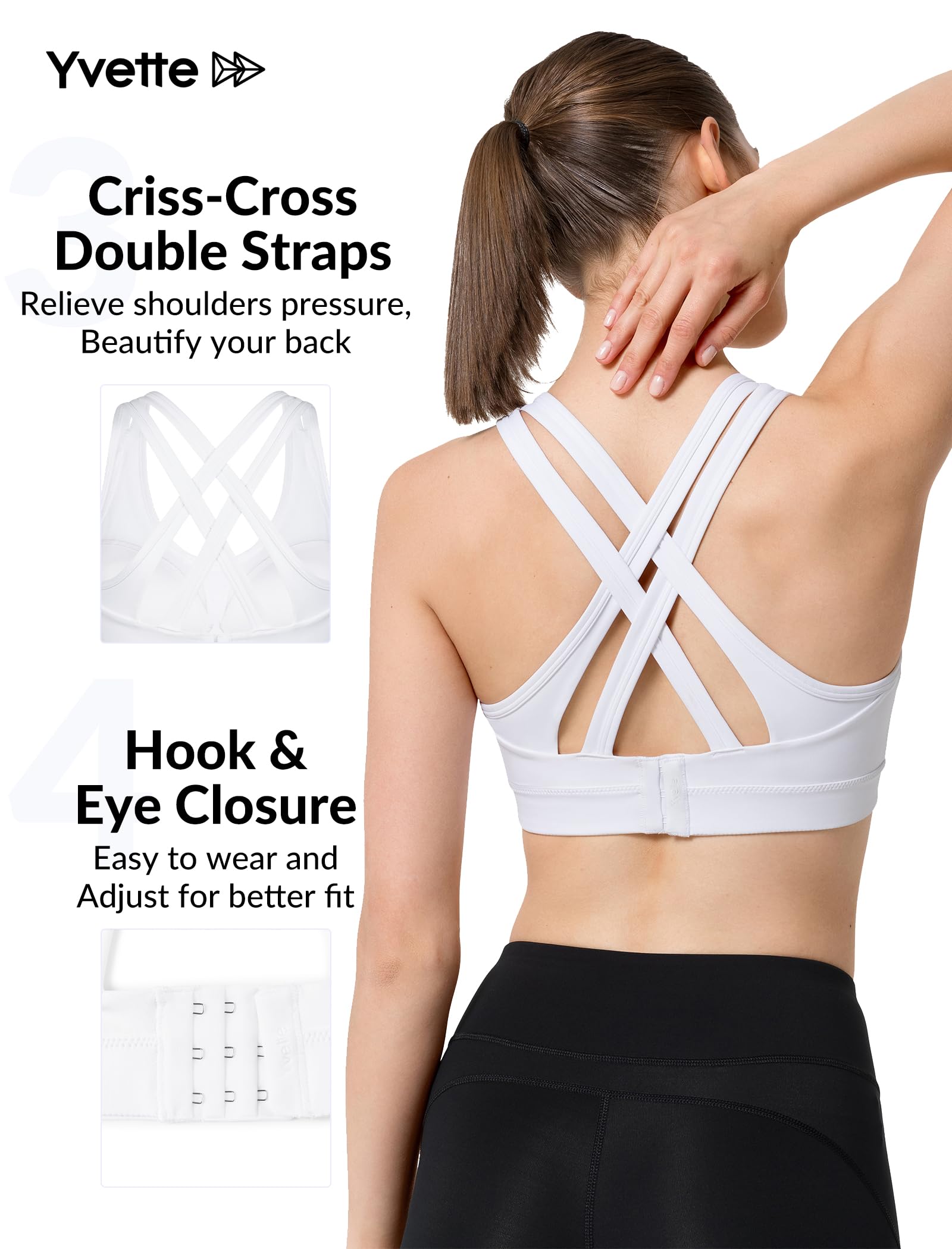 Yvette Women's High Impact Sports Bra - Criss Cross Back Supportive Running Bra for Plus Size - Gym, Yoga & Workout Activewear