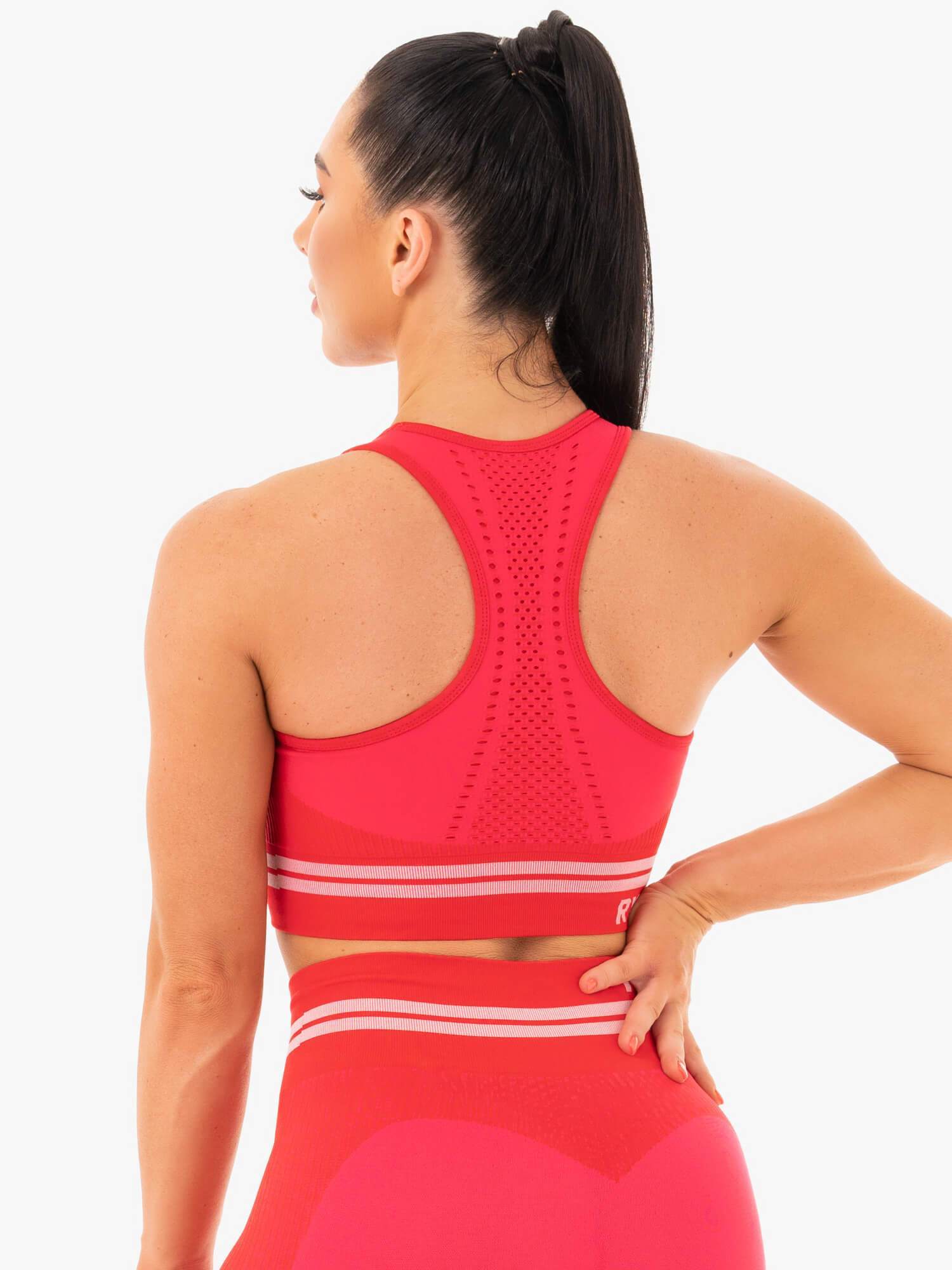 Freestyle Seamless Longline Sports Bra for Women - High Support Workout Top - Red - Perfect for Yoga, Running & Gym