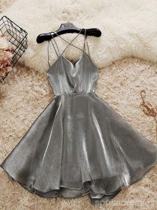 Elegant Grey Spaghetti Strap Short Homecoming Dress | Affordable Short Prom Dresses for Teens | Perfect for School Dances, Parties & Special Occasions | Style CM852