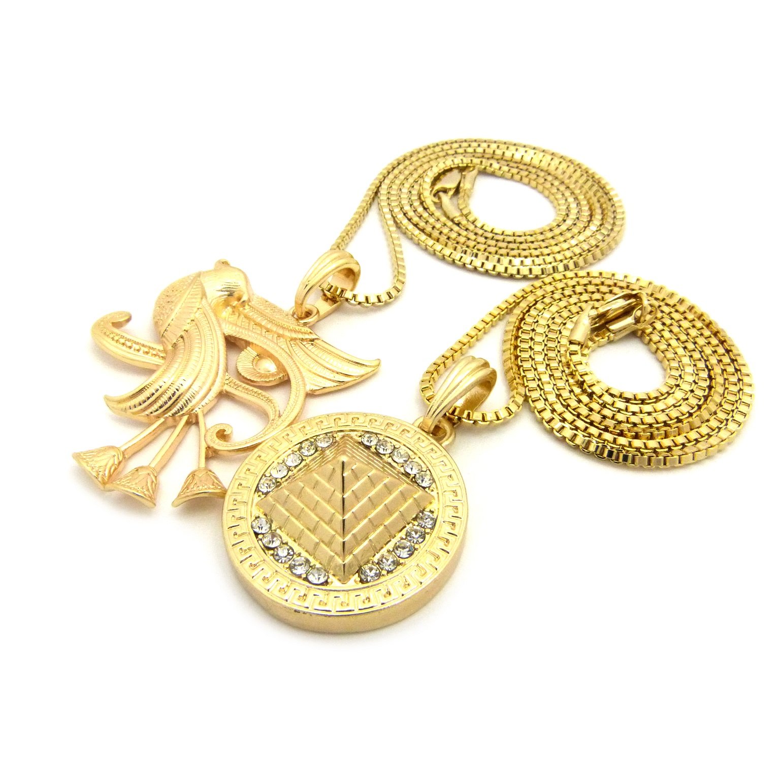 Iced Out Pyramid & Eye of Horus Pendant Necklace Set with 24