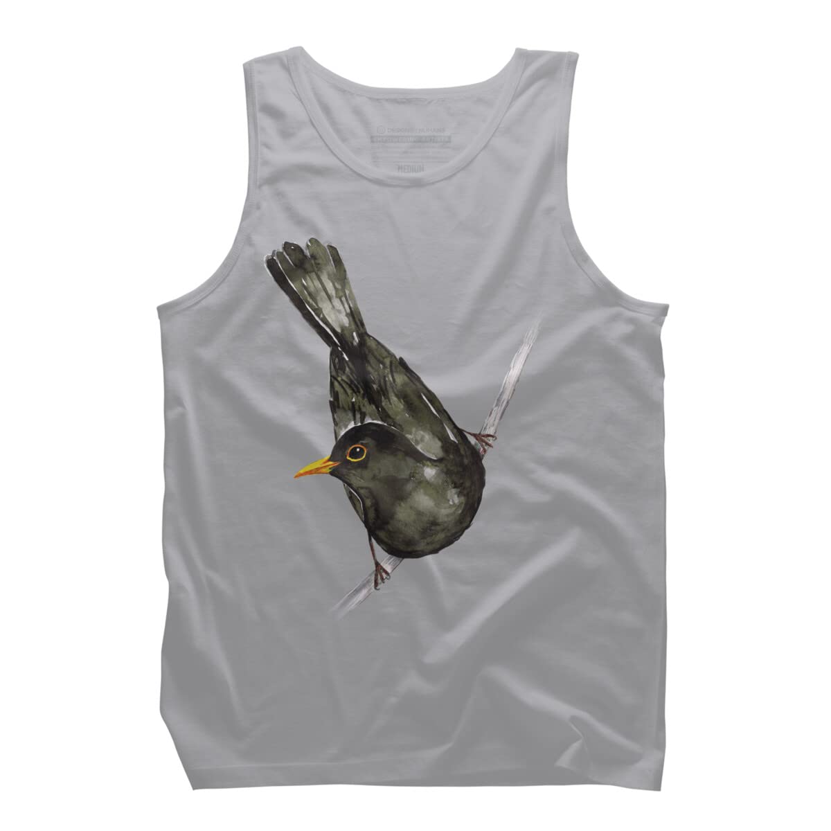 Design By Humans Men's Blackbird Watercolor Graphic Tank Top by Bwiselizzy - Soft Cotton Sleeveless Shirt for Casual Wear & Summer Outfits