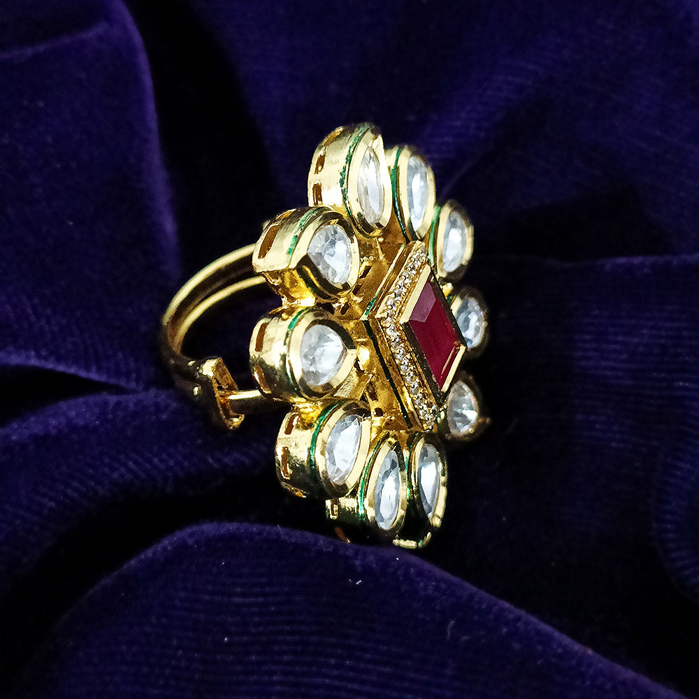 Exquisite Designer Gold Plated Kundan Ring - Elegant Indian Jewelry for Women | Perfect for Weddings, Parties & Special Occasions