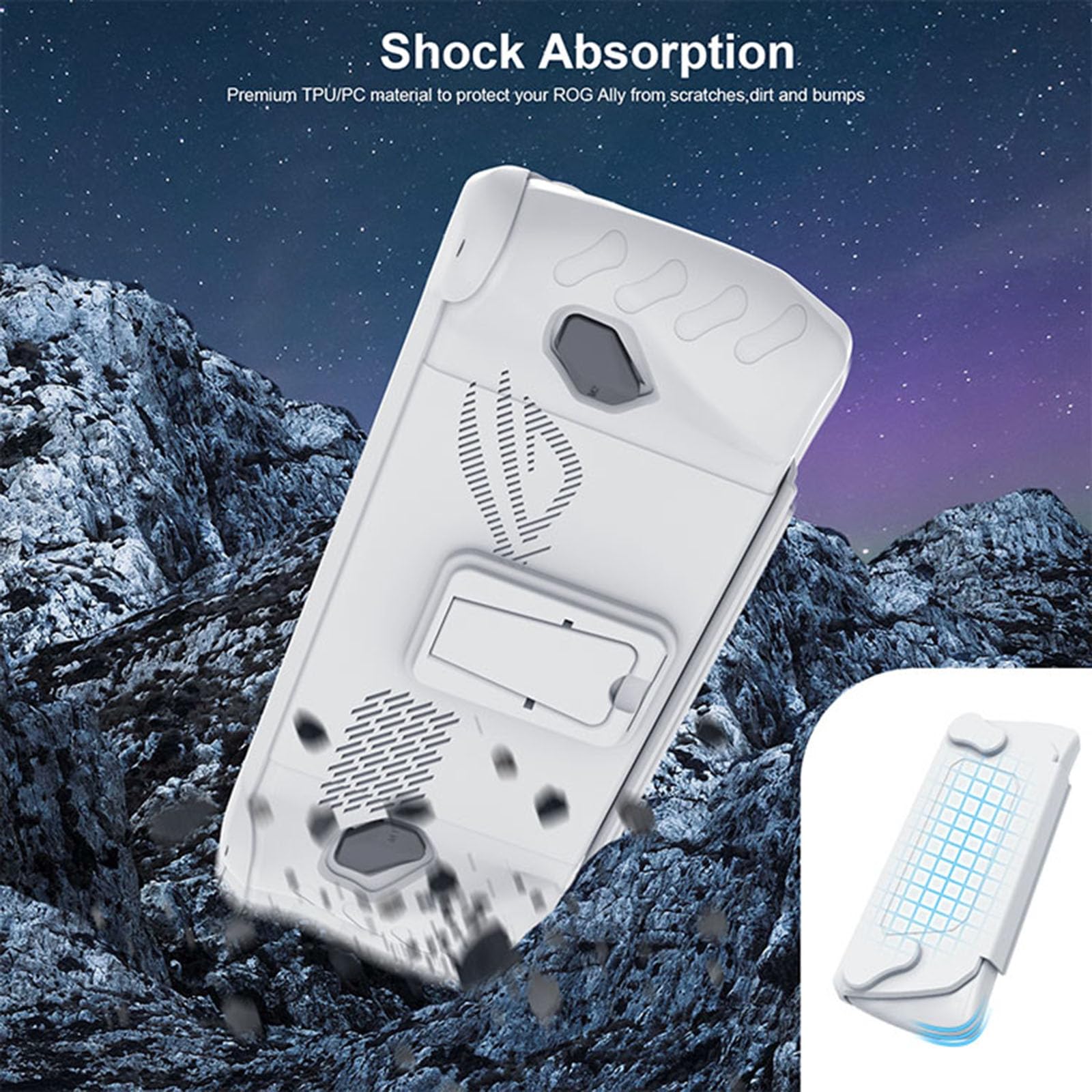NUHFUFA Protective Case with Removable Front Cover for ASUS Rog Ally 17.8cm (7 Inch) Handheld 2023 - Full Coverage with Stand, Dustproof, Ergonomic Grip, White - Perfect for Gaming, Travel & Daily Protection