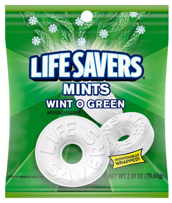 Lifesavers Wint O Green Mints - Individually Wrapped, 2.81 oz (79.66g) - Refreshing Breath Mints for Office, Travel & On-the-Go Freshness
