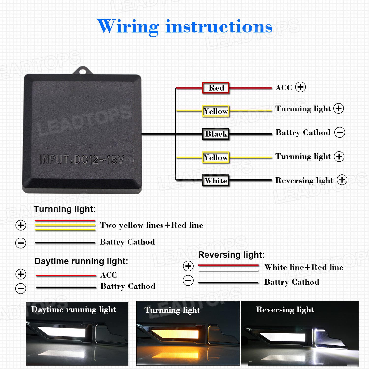 LEADTOPS LED Reverse Lights - White & Amber Yellow Switchback DRL, Turn Signal Bulb for Cars | 3-in-1 Function | Anti-Collision Daytime Running Lights | Perfect for Night Driving, Parking & Safety Enhancement