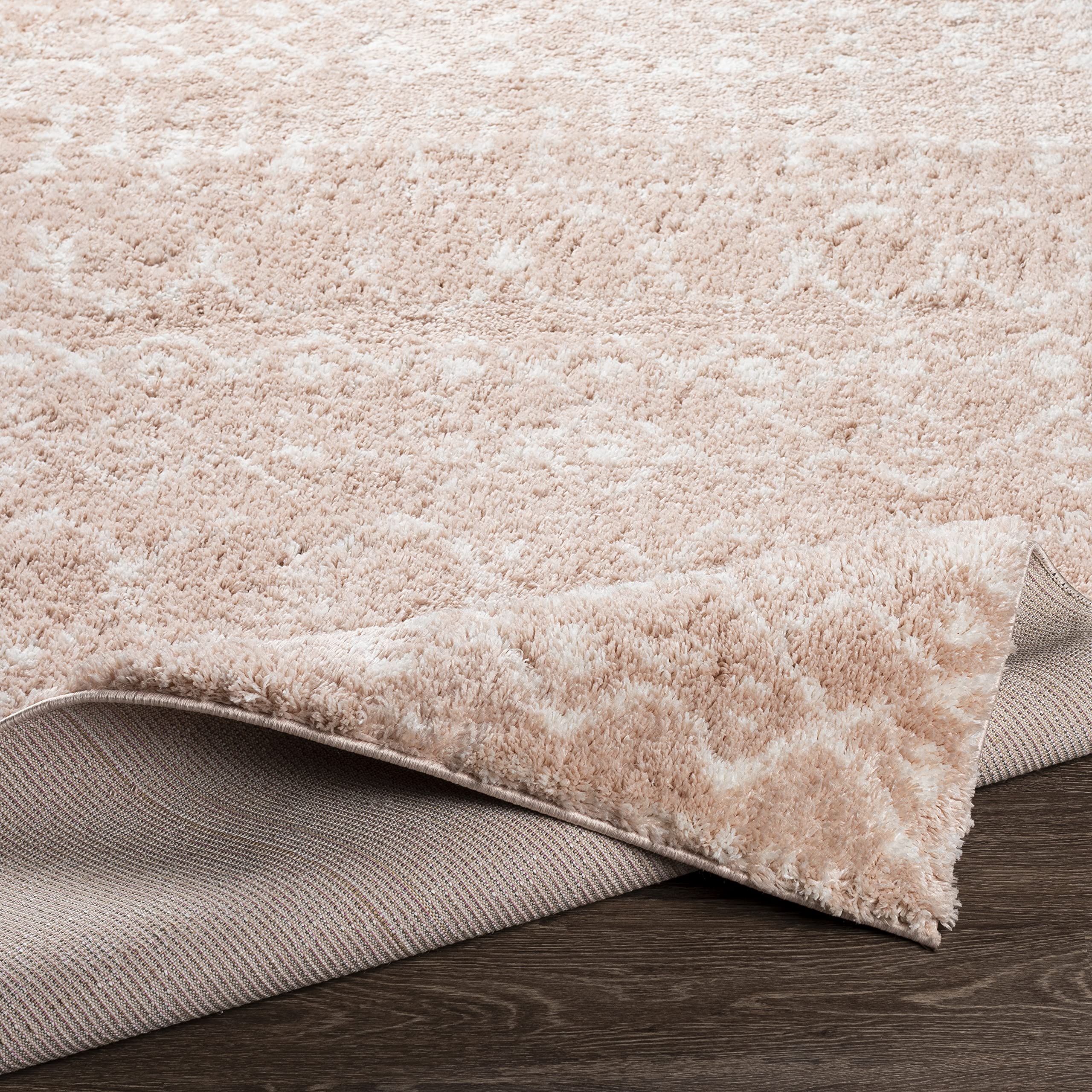Mark&Day 5x7 Shag Area Rug - Soft Blush Pink & White Plush Carpet for Living Room, Bedroom, Kitchen - 5'3