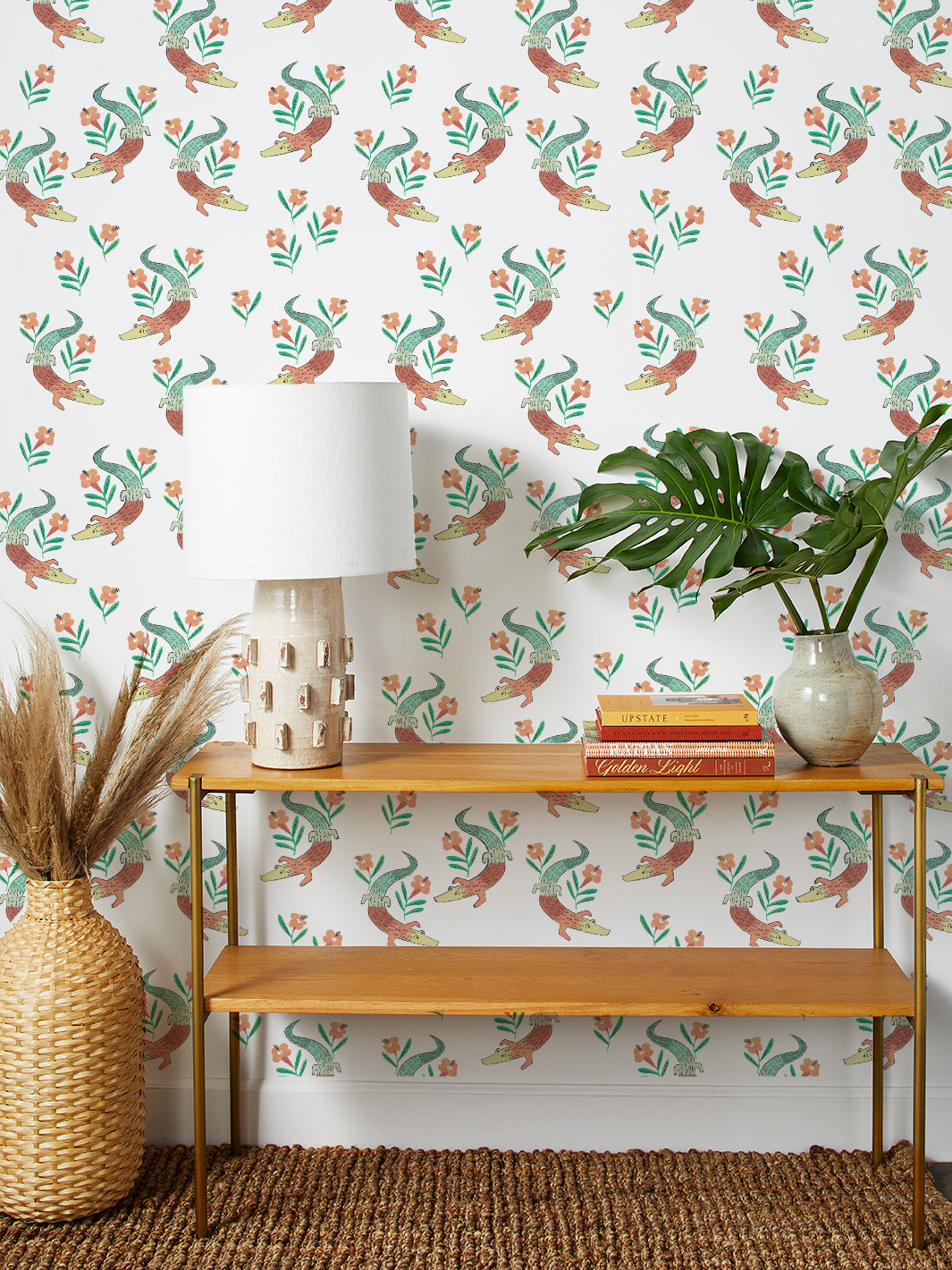 Gator Garden Wallpaper by Tea Collection - Tropical Baja Themed Wall Decor for Kids' Room, Nursery, or Playroom