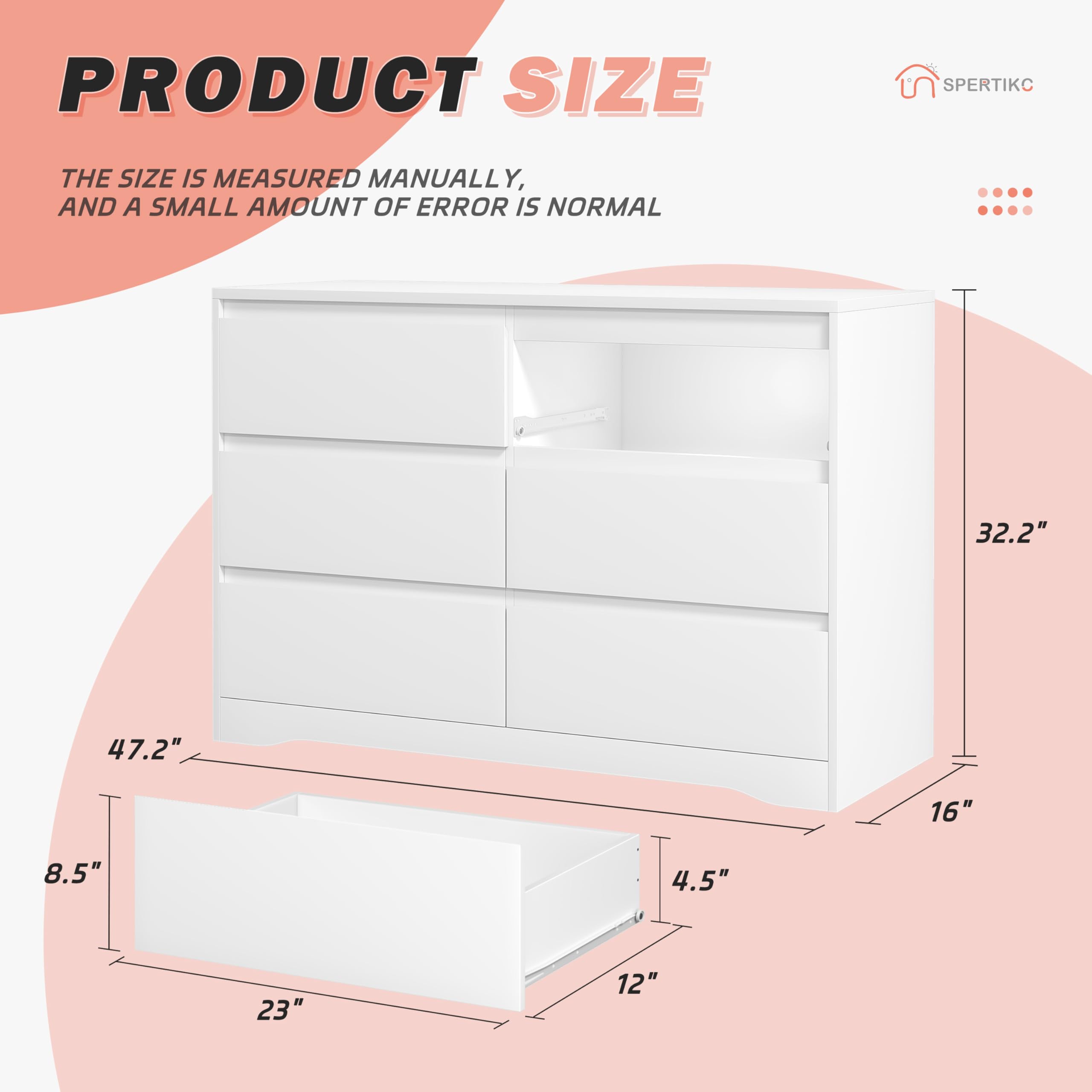 Modern 6-Drawer Dresser for Bedroom & Living Room - White Wooden Storage Chest with Deep Drawers - Perfect for Bedroom Organization, Entryway Storage & Hallway Decor