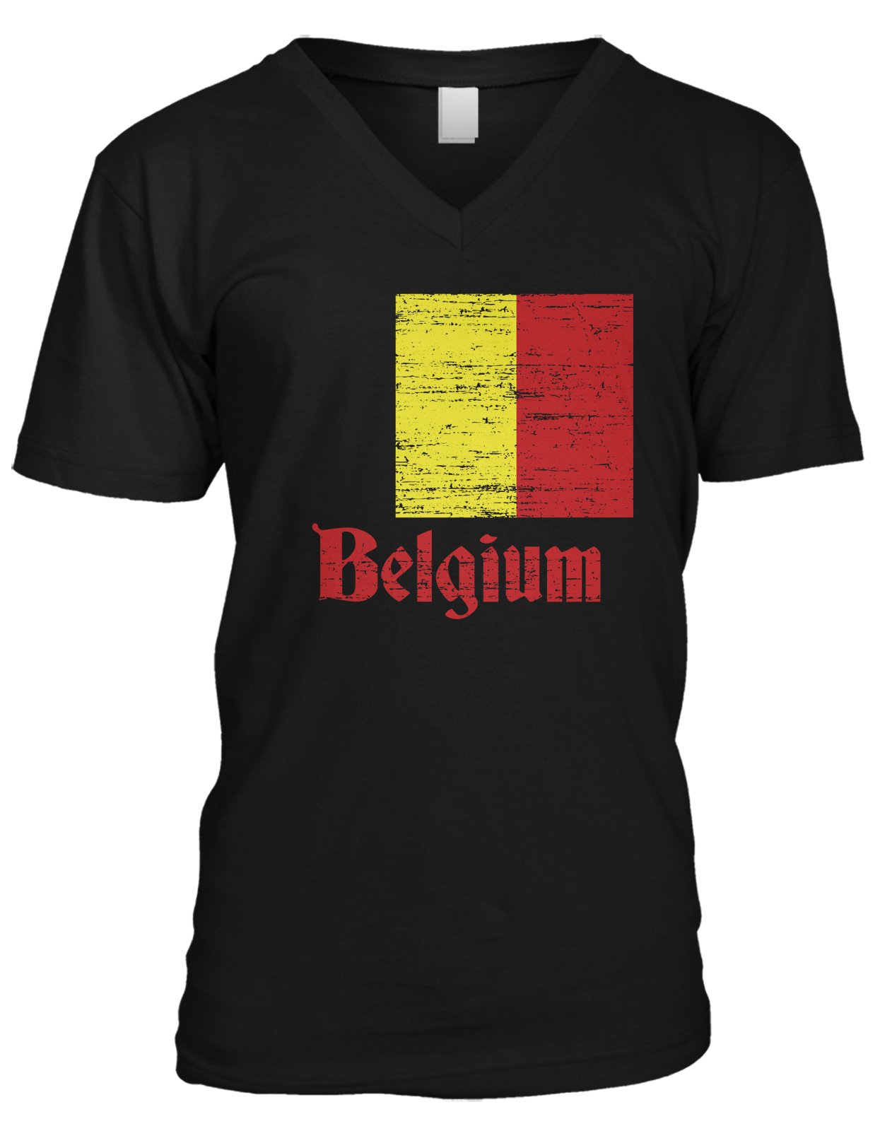 Amdesco Men's Belgian Flag V-Neck T-Shirt - Comfortable Cotton Tee for Patriotic Belgians, Soccer Fans & Travel Enthusiasts - Perfect for World Cup, National Holidays & Casual Wear
