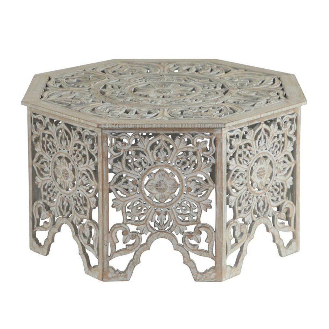Hand Carved Wooden Coffee Table - Rustic Solid Wood Conversion Table for Living Room, Home Decor & Farmhouse Style