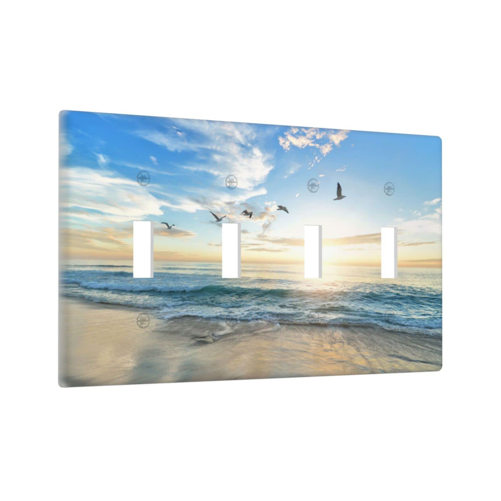 Sunset Coastal Beach Themed 4 Gang Toggle Light Switch Cover Plate - 4.5 x 8 Inch Decorative Wall Plate for Bedroom, Living Room & Beach House Decor