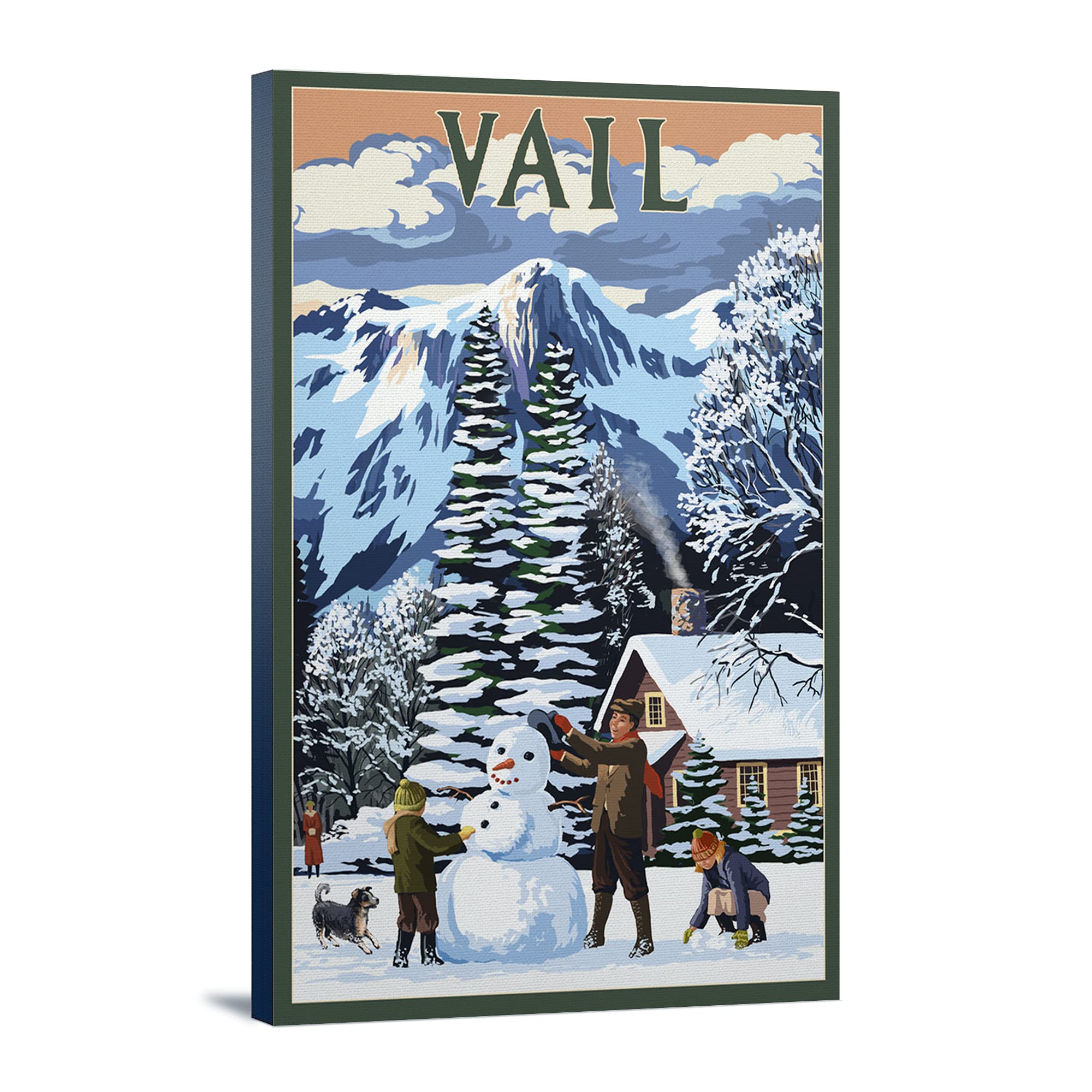 Lantern Press Vail Colorado Snowman Scene - 16x24 Wrapped Canvas Wall Art for Home Decor, Living Room, Bedroom & Office