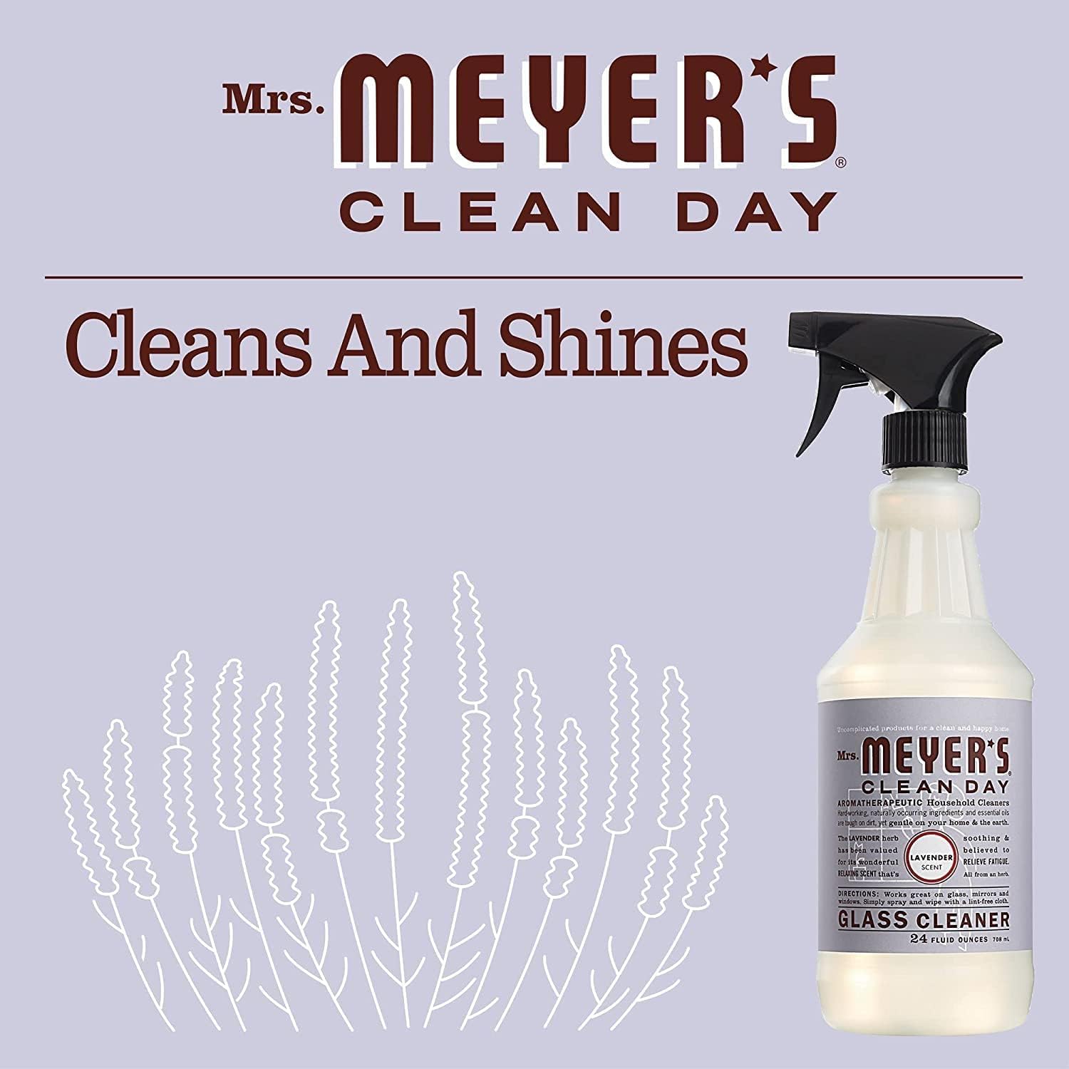 Mrs. Meyer's Clean Day Lavender Window Spray - 24 Oz (Pack of 6) | Streak-Free Glass Cleaner for Windows, Mirrors & Glass Surfaces | Eco-Friendly, Cruelty-Free Household Cleaning Solution