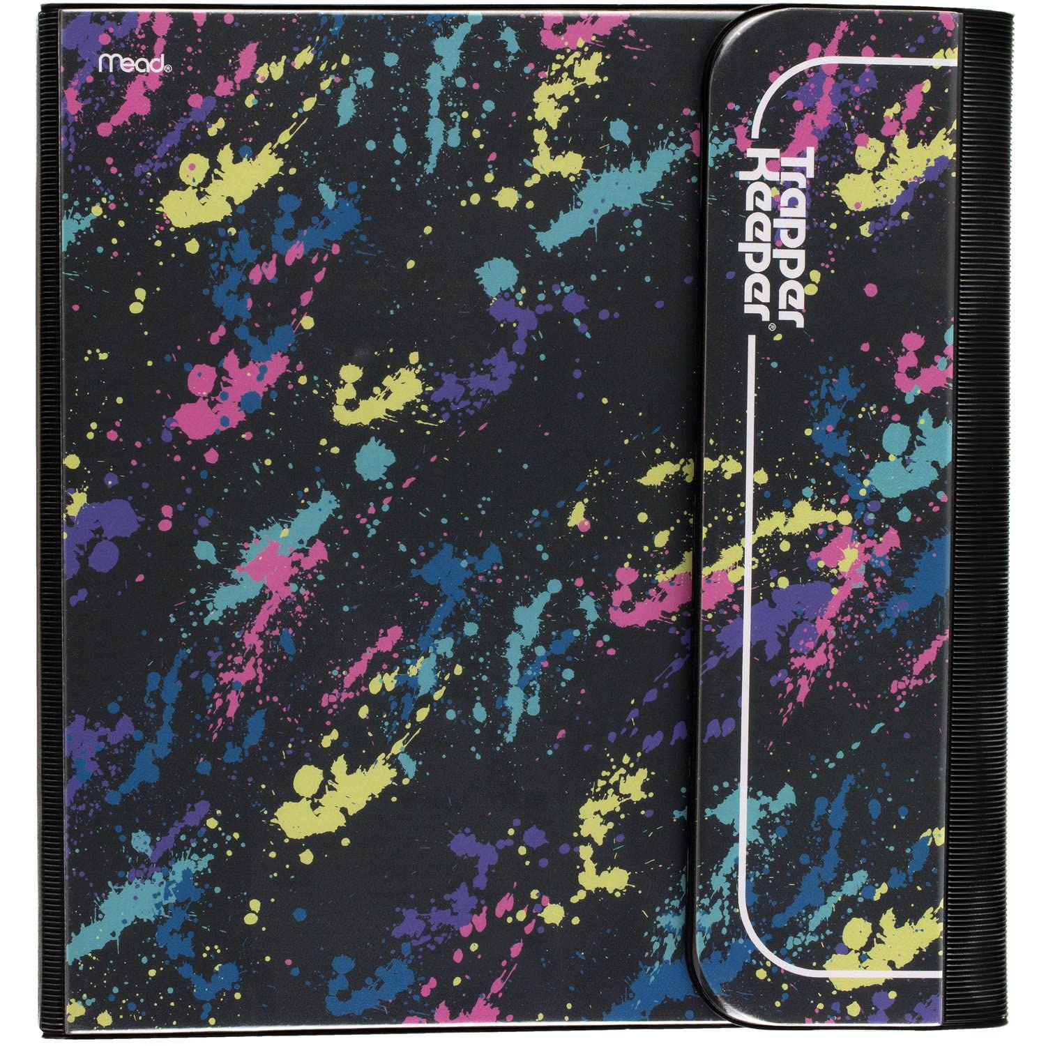 Vintage Mead Trapper Keeper 1 Inch Binder with 2 Folders & Extra Pocket - Retro Paint Splatter Design, Metal Rings & Spring Clip for Secure School Organization - Perfect for Students, Teachers & Office Supplies (260038FO-ECM)