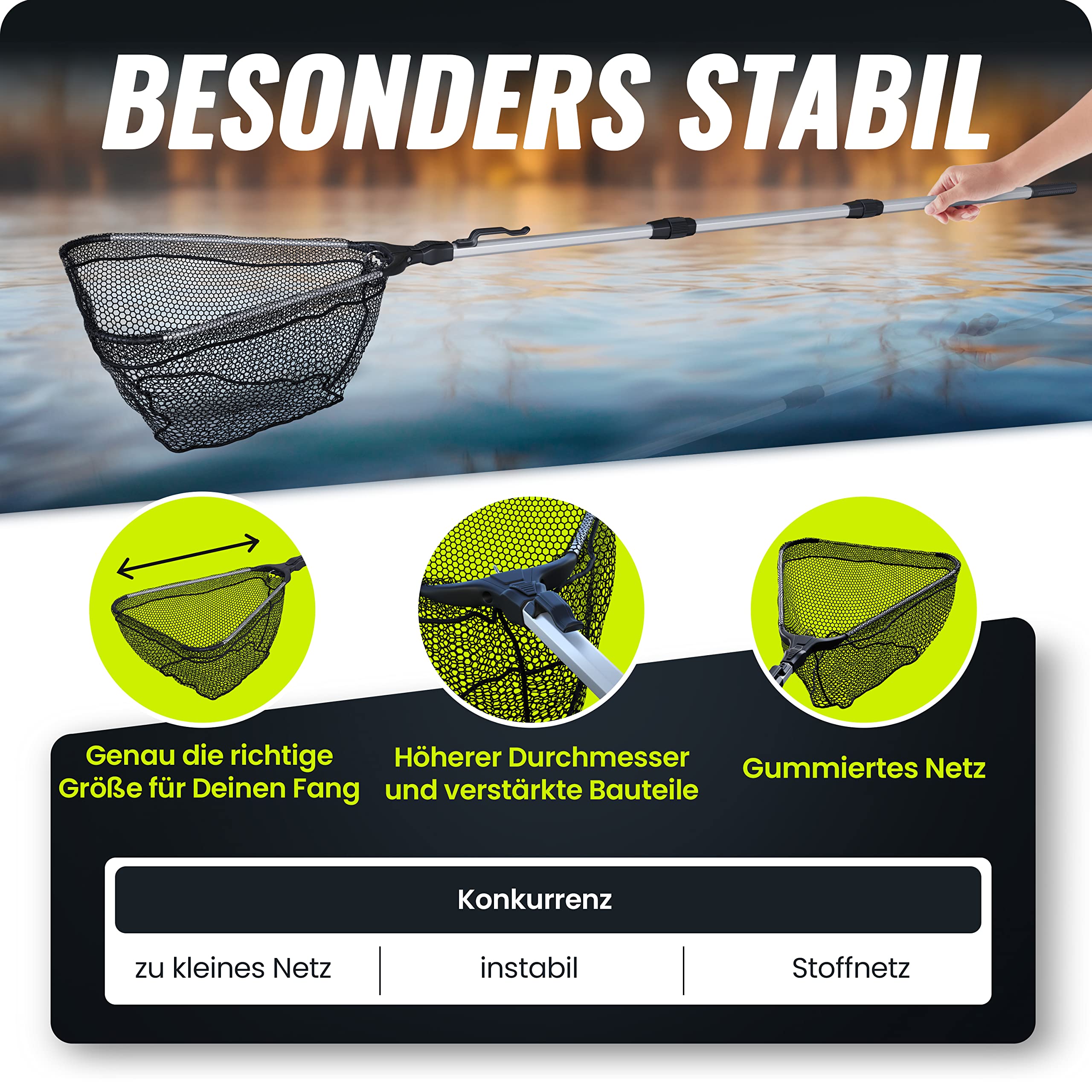 Paradox Rubberized Fishing Net 1.6m/2.1m Telescopic - for Catch & Release