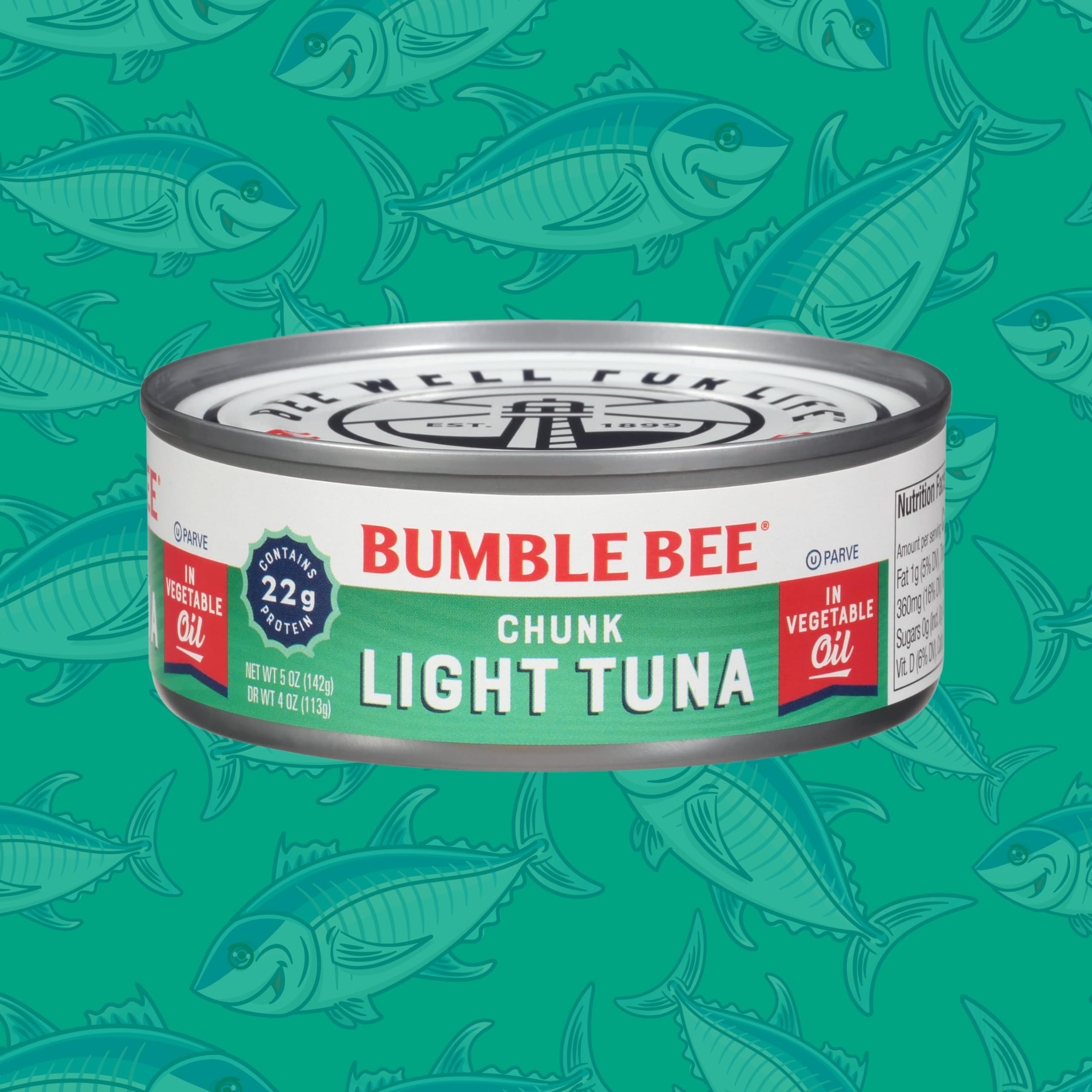 DRINKOLIN Chunk Light Canned Tuna in Water, 5 oz (12-Pack) - High Protein Tuna (22g per Serving) | Non-GMO, Gluten Free, Kosher Certified | Perfect for Tuna Salad, Sandwiches, Pasta & Healthy Meals | Quick Protein Source for Lunch, Camping & Emergency Food Storage