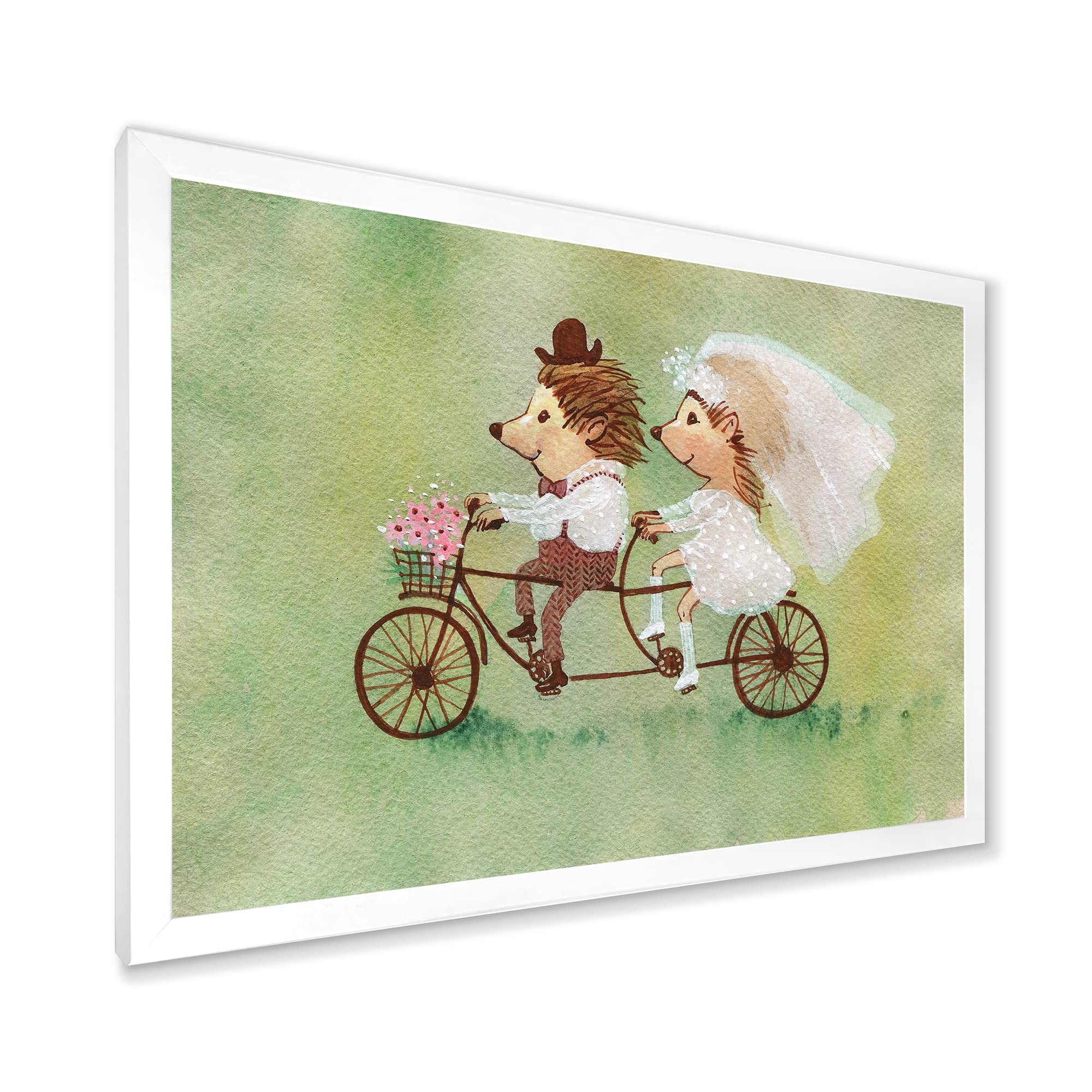 DesignQ Hedgehog Couple Riding Bike - Traditional Framed Wall Art Decor for Living Room, Bedroom & Office