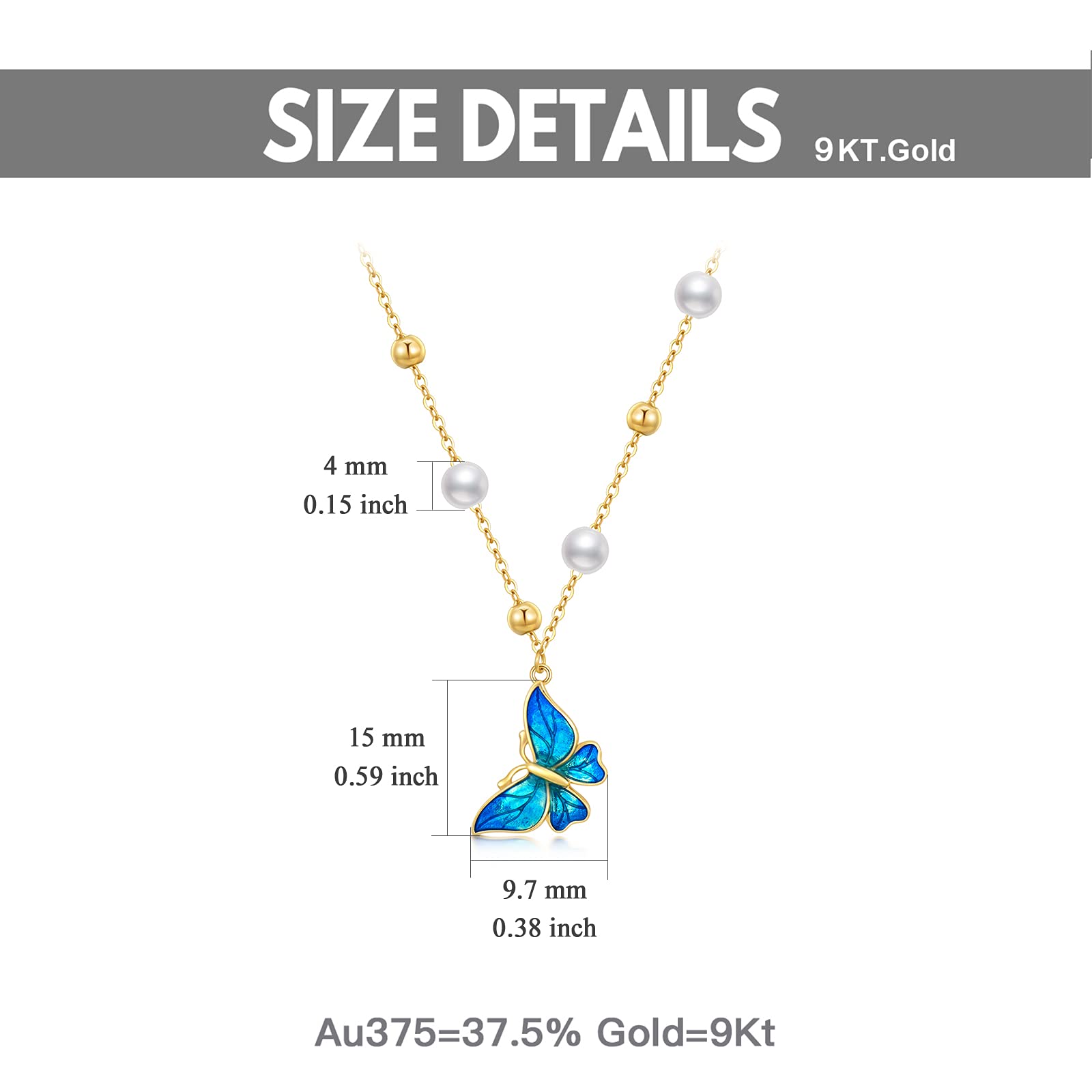 YDD 9K Gold Butterfly Necklace for Women - 4 Elegant Styles, Genuine Gold Butterfly Pendant Necklace - Perfect Mother's Day Gift for Mom, Wife & Her (16+1+1 Inch) - Ideal for Anniversary, Birthday & Special Occasions
