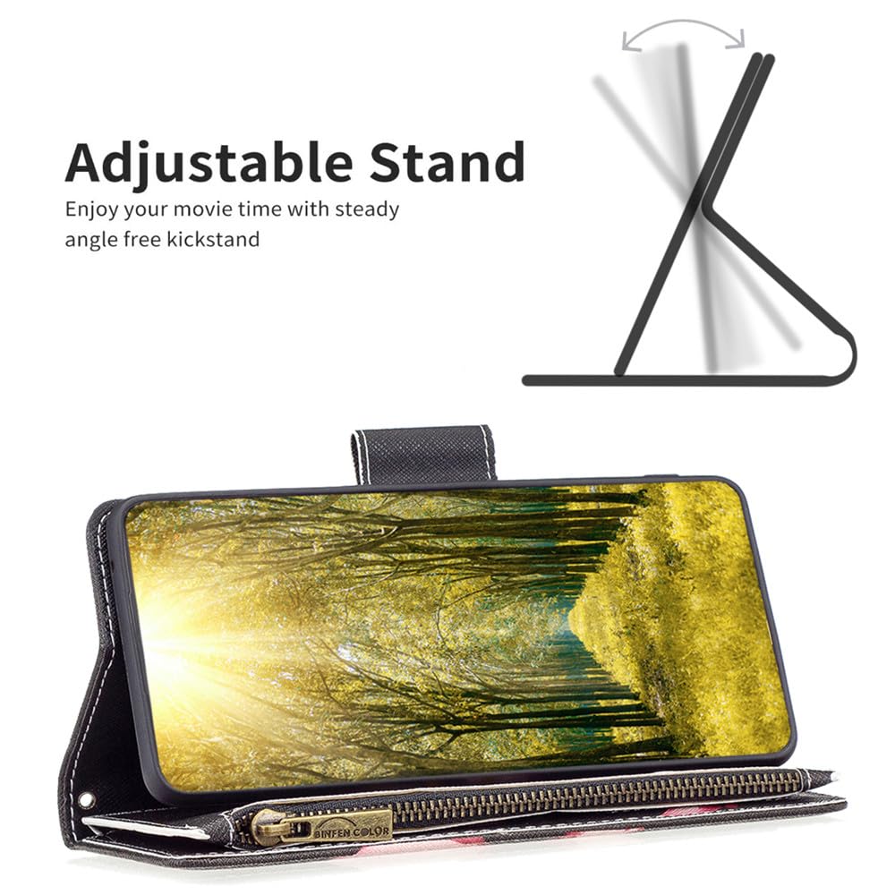 XYX Wallet Case for Samsung Galaxy S20 Plus - Colorful PU Leather Flip Cover with Zipper, 9 Card Slots & Wrist Strap (Lotus Design) - Perfect for Daily Use, Travel, and Hands-Free Convenience