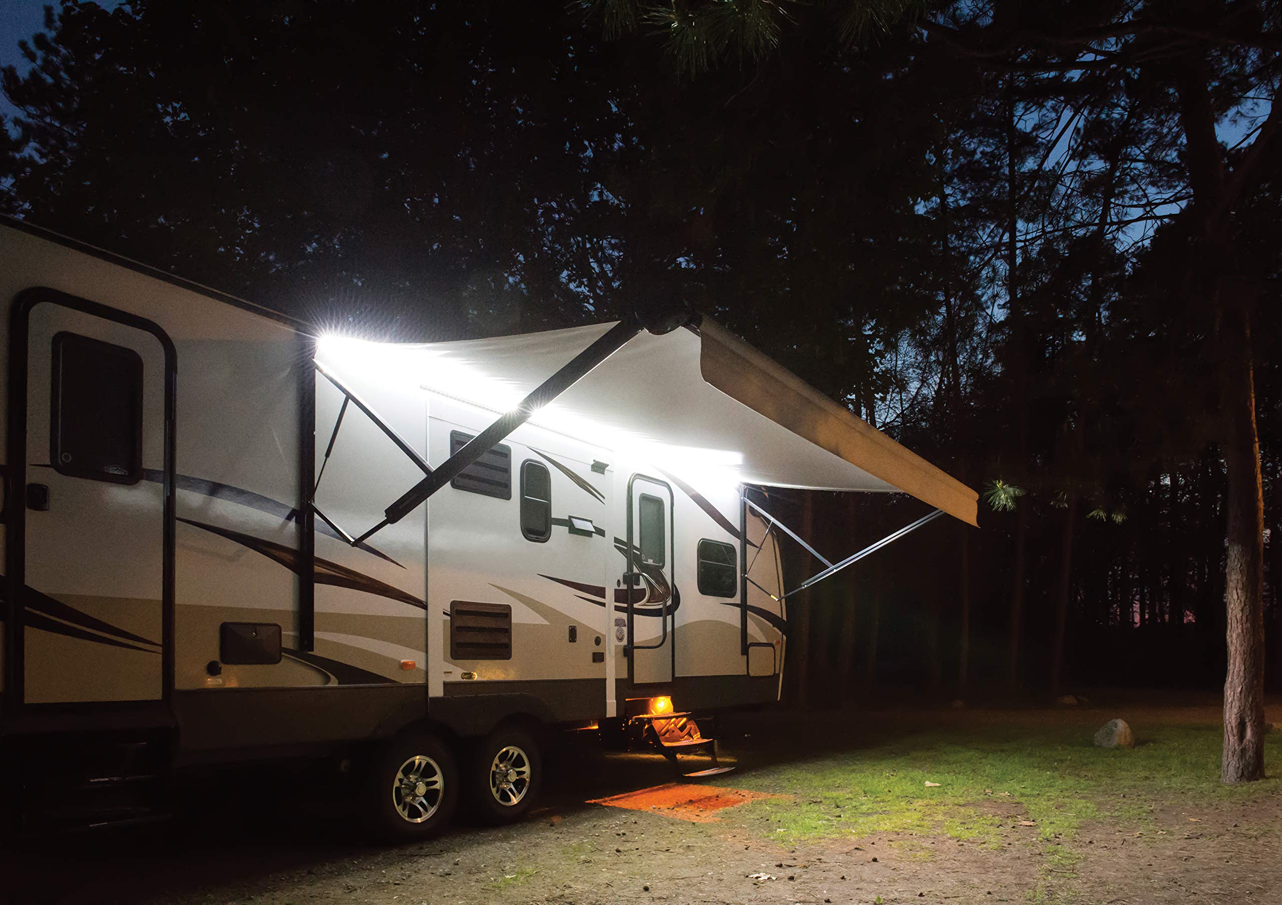 Solera LED Awning Light Kit with White Lights, Switch & Plate for 5th Wheel RVs, Travel Trailers, Motorhomes - 21ft RV Awning Lighting for Outdoor Camping & Patio Decor (Model 674283)
