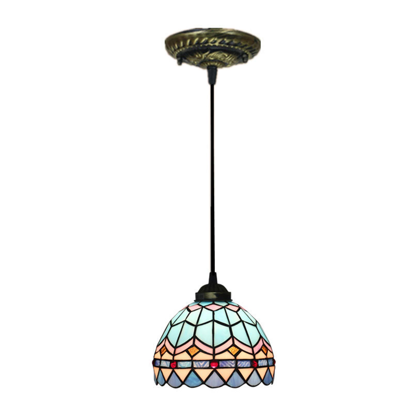 DALUXE Mini Chandelier - Tiffany Style Stained Glass Pendant Light with Brass Finish for Living Room, Bedroom, Dining Room Decor | Vintage Home Lighting Fixture for Modern Interior Design