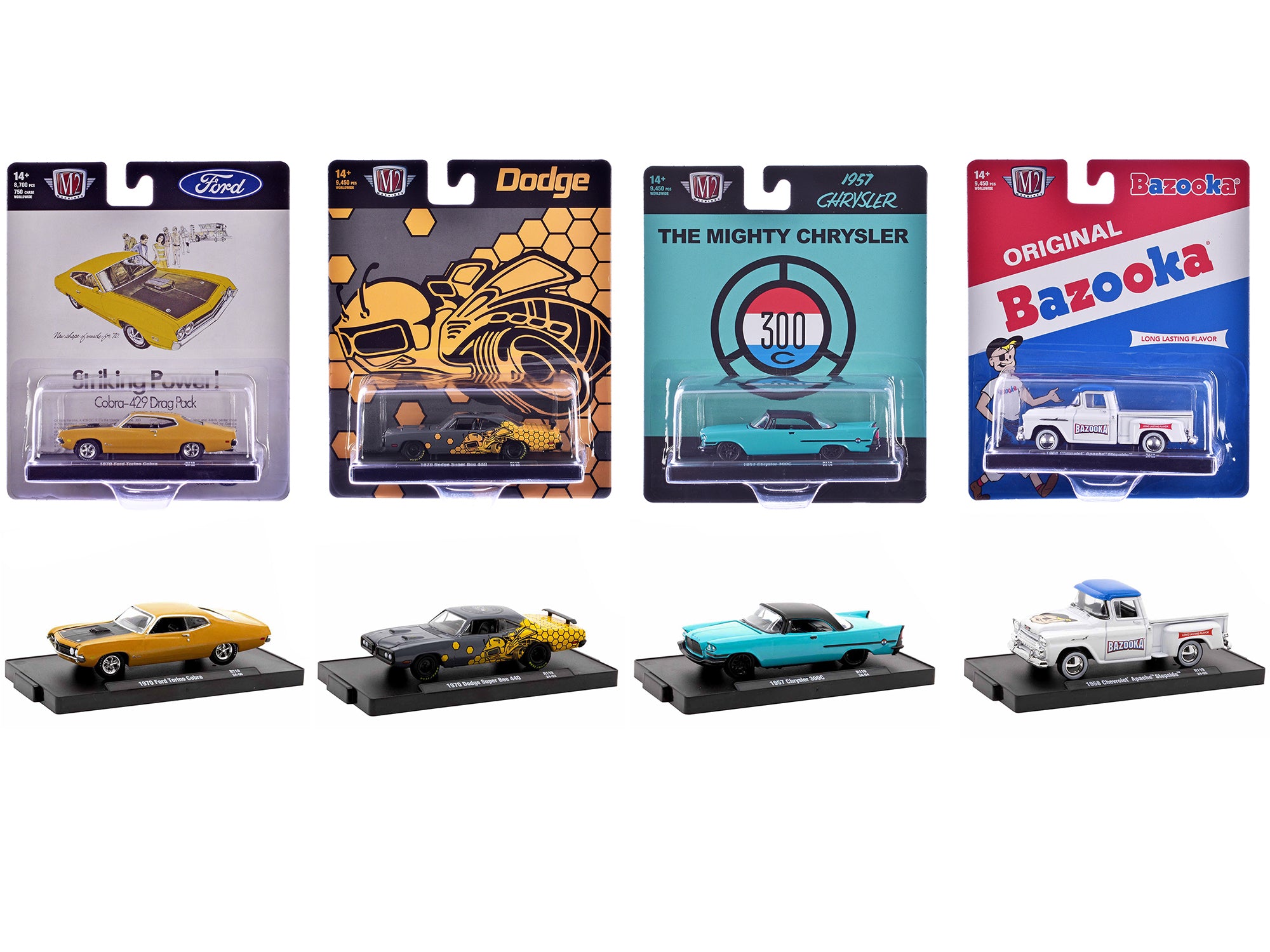 M2 Machines 1/64 Scale Diecast Model Cars - Auto Drivers Set of 4 Limited Edition (Only 9450 Made Worldwide) - Collectible Diecast Vehicles for Display & Racing Scenes - Perfect for Car Enthusiasts & Model Collectors