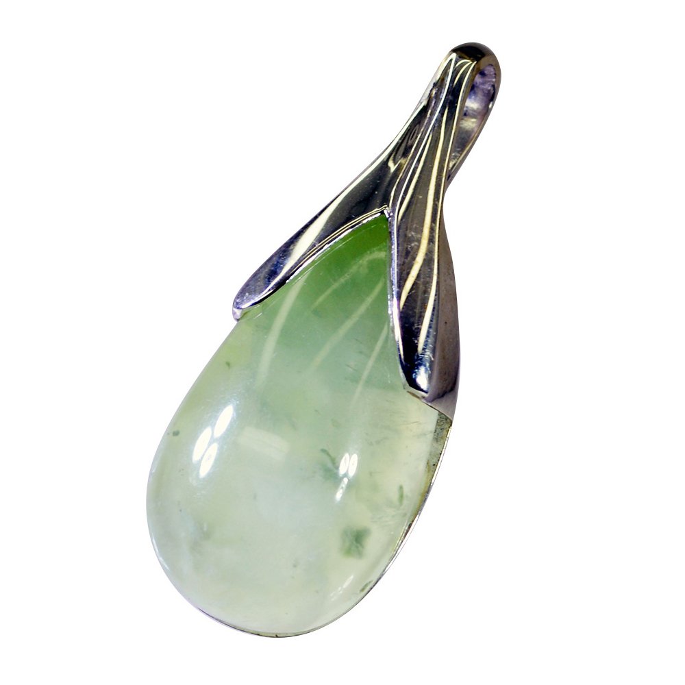 Genuine Prehnite Pendant Necklace for Women - 925 Sterling Silver Chakra Healing Crystal Point Jewelry - Perfect for Meditation, Energy Healing & Spiritual Gifts