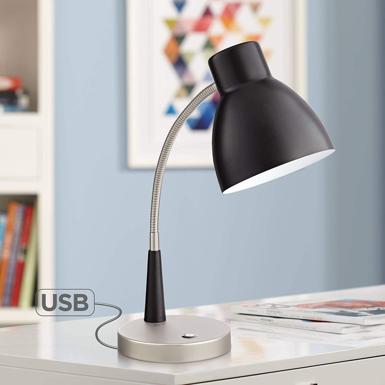OttLite Adjustable LED Desk Lamp with 2.1A USB Charging Port - Portable Task Light for Home Office, Study & Reading - Dimmable Eye-Caring Desk Light for Work, Gaming & Nightstand Use