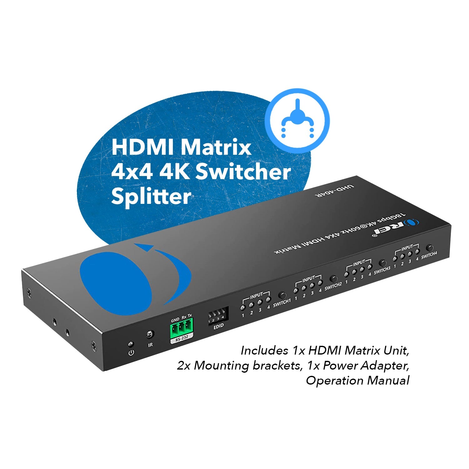 4K@60Hz 4x4 HDMI Matrix Switch with RS-232 Control & Downscaling (UHD 404R) - Perfect for Home Theater, Gaming & Conference Room AV Setup