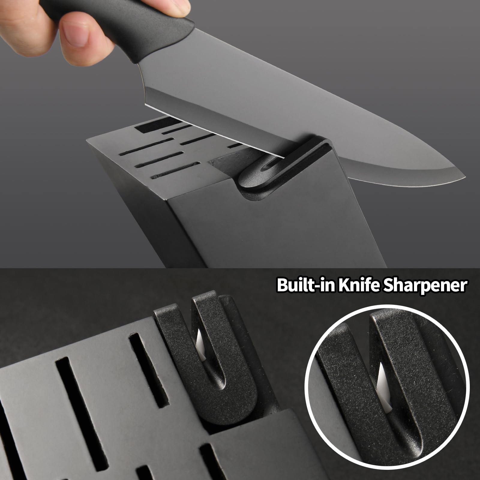 16-Piece German Stainless Steel Kitchen Knife Set with Wooden Block, Cutting Board & Sharpener - Dishwasher Safe, Anti-Slip Handles, Includes 6 Steak Knives (Black) - Perfect for Home Chefs, Cooking Enthusiasts & Professional Kitchens