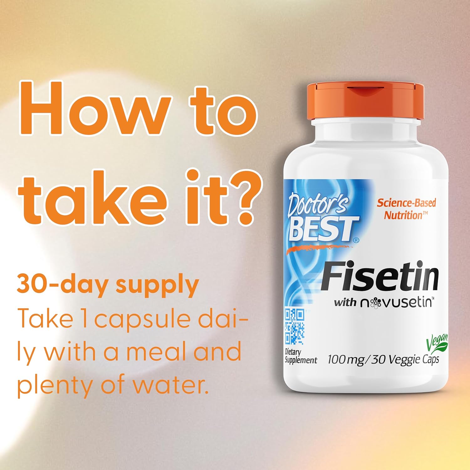 Doctor's Best Fisetin with Novusetin Supplement - 100mg per Serving, 30 Vegan Capsules - Supports Cellular Health & Longevity - Perfect for Anti-Aging & Wellness Routines