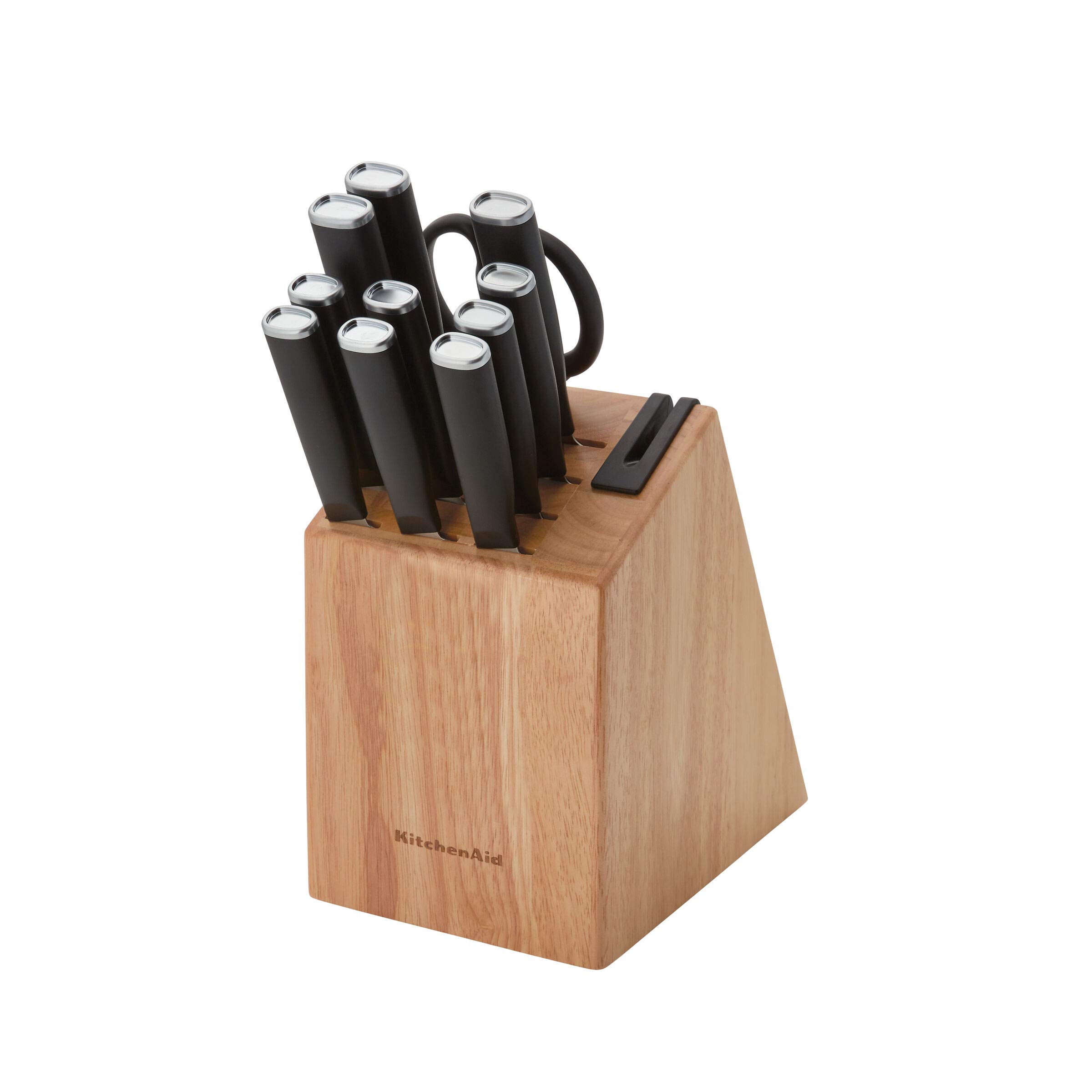 KitchenAid Classic 12-Piece Knife Block Set with Built-in Sharpener - High Carbon Japanese Stainless Steel Kitchen Knives - Complete Knife Set with Wooden Block - Perfect for Home Chefs, Meal Prep & Gourmet Cooking