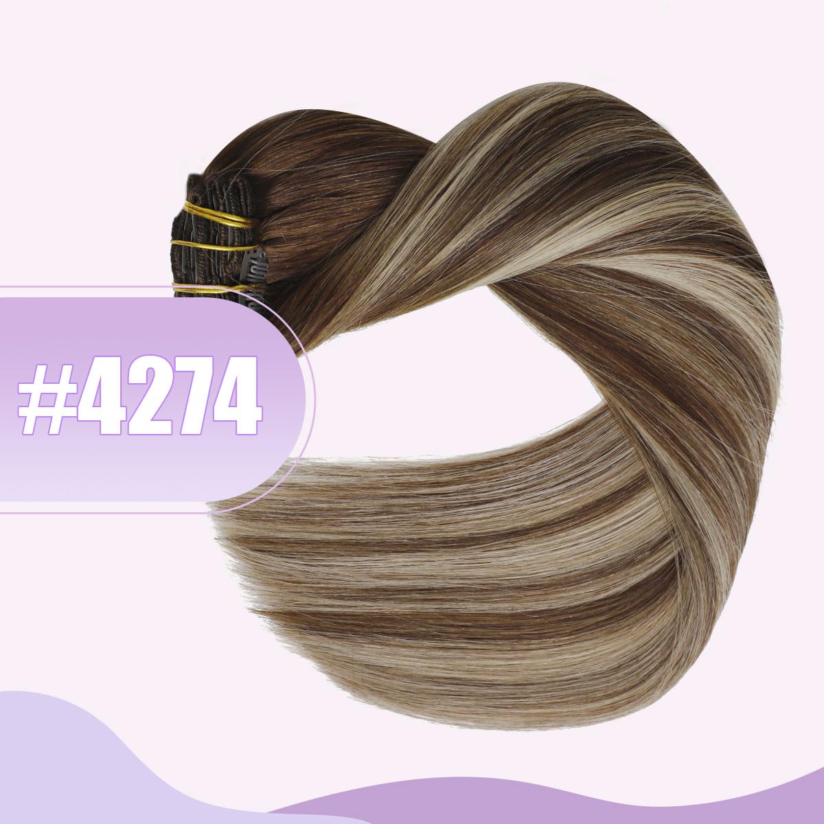 Clip in Hair Extensions 16 Inch Real Human Hair - Balayage Chocolate Brown to Caramel Blonde - 100g 6pcs Silky Full Head Hairpiece (#4/27/4) for Women - Perfect for Daily Styling, Parties & Special Occasions