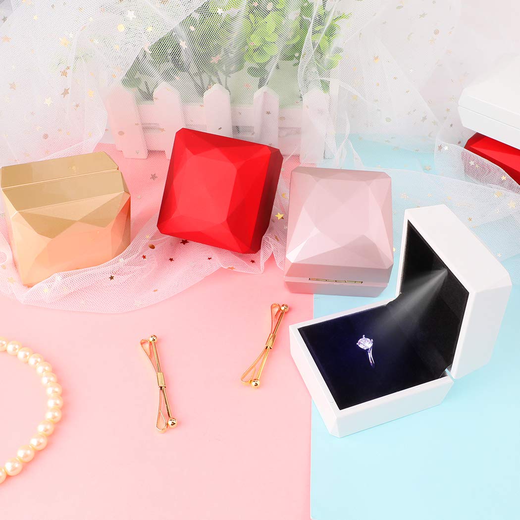 iSuperb LED Light Square Ring Box - Elegant Jewelry Gift Box for Engagement, Wedding & Anniversary Proposals (Golden) | Perfect for Romantic Surprises & Special Occasions