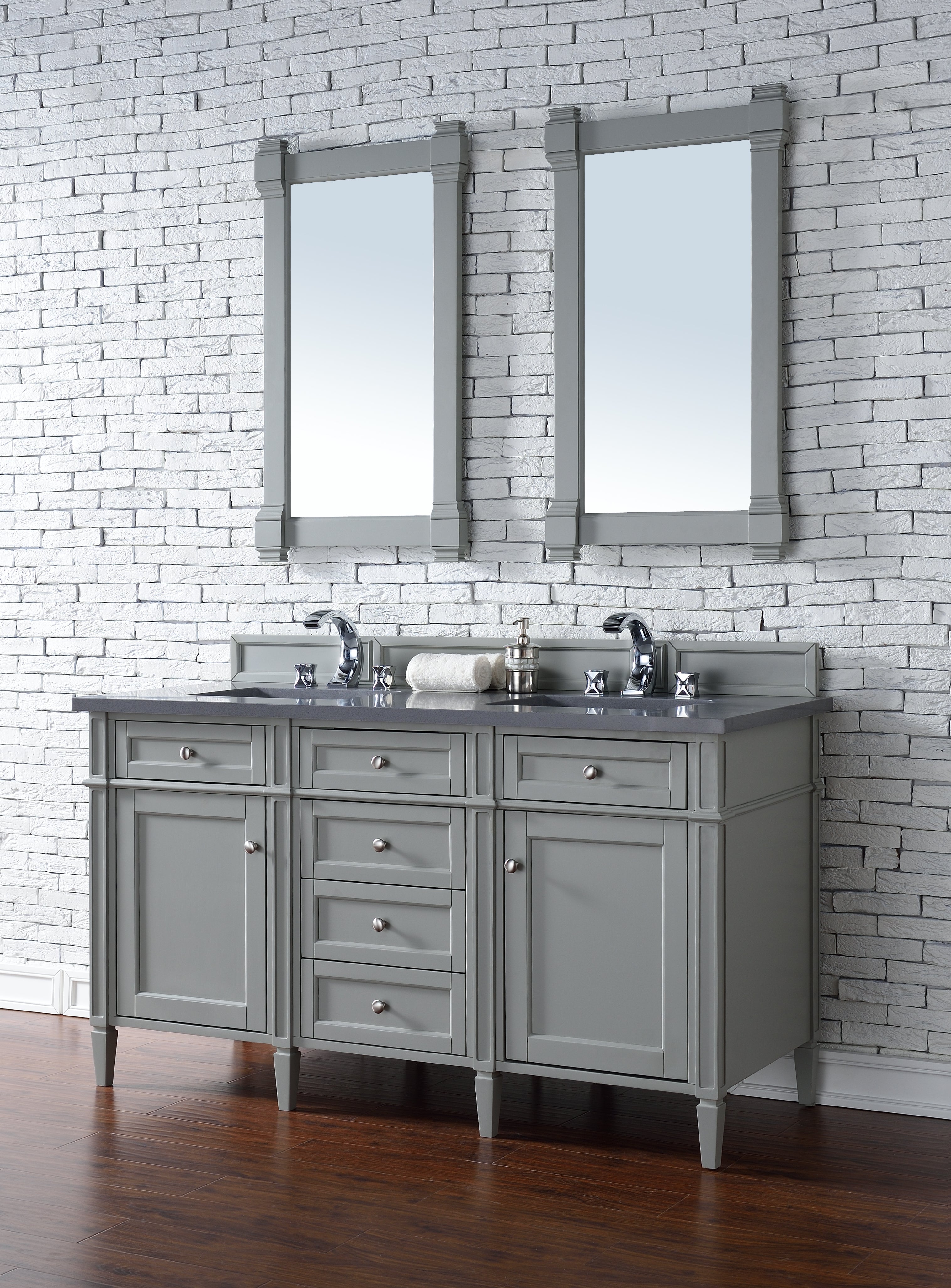 Brittany 60-Inch Urban Gray Double Bathroom Vanity with 3CM Charcoal Soapstone Quartz Countertop - Perfect for Master Bathroom Remodeling & Modern Home Decor