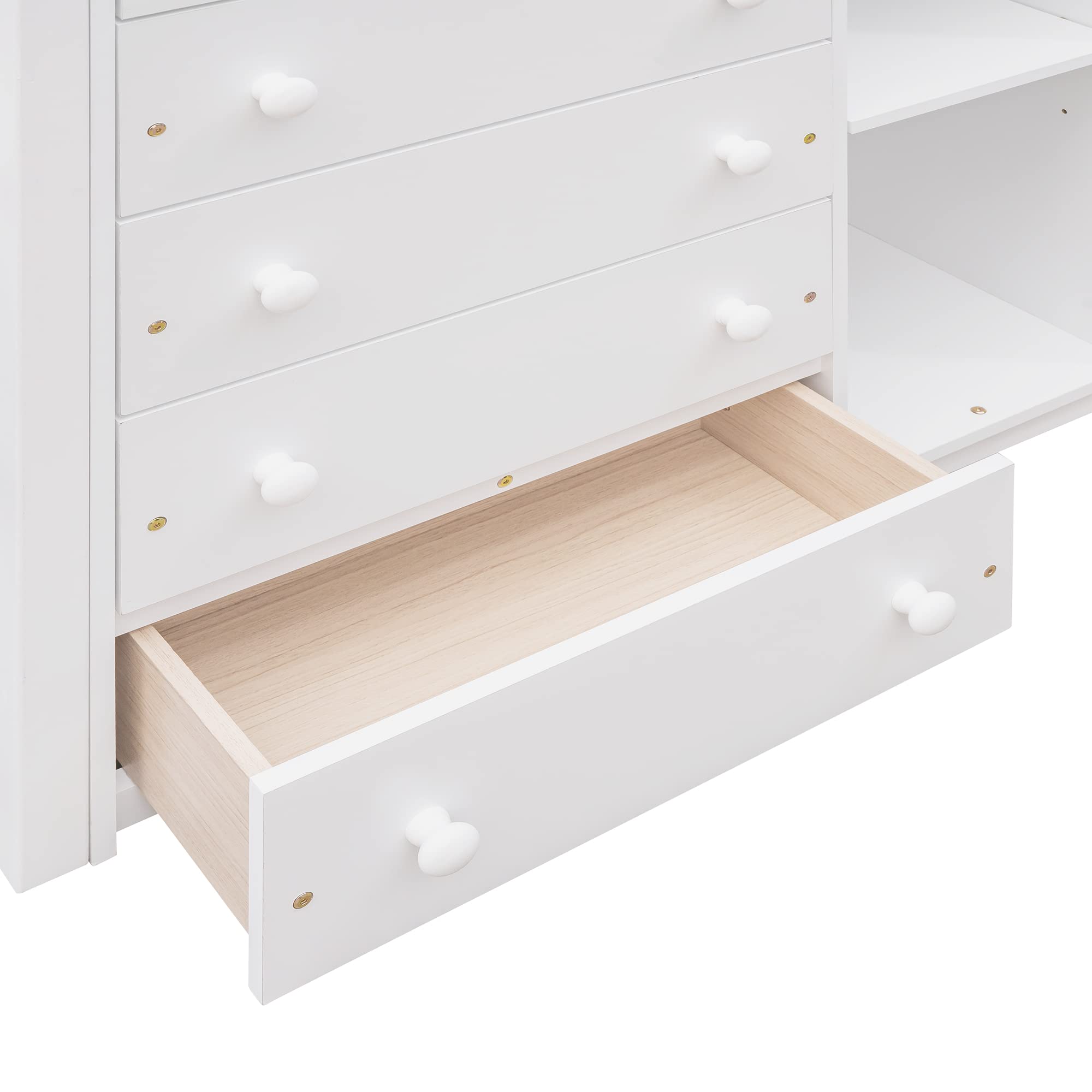 Harper & Bright Designs Twin Over Full Bunk Bed with 6 Storage Drawers & 3 Shelves - Space Saving Wood Loft Bed with Movable Lower Bed, No Box Spring Needed (White, Wheels Included) - Perfect for Kids Rooms, Guest Rooms & Small Apartments