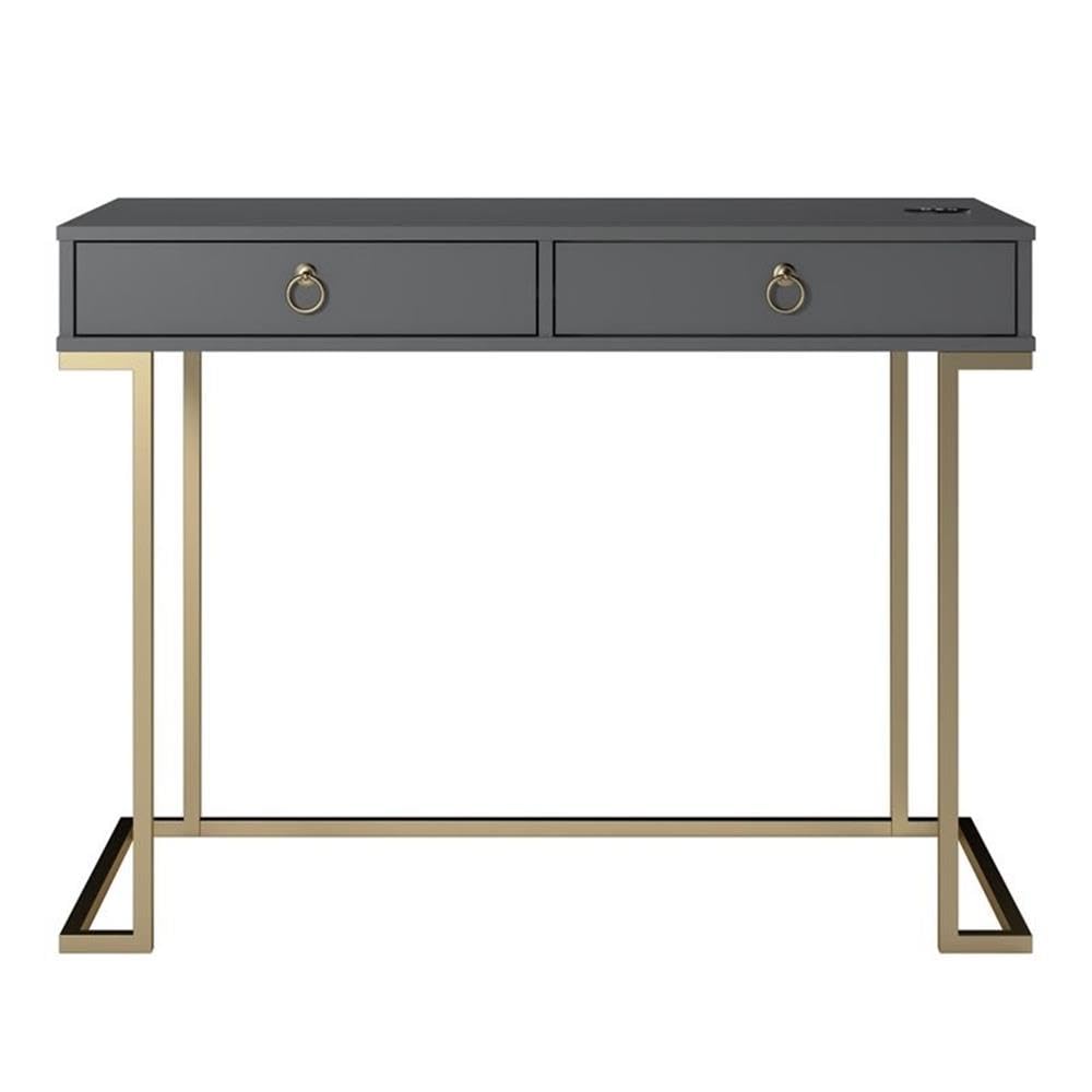 Pemberly Row Modern Wood and Metal Computer Desk - Graphite Gray & Gold Finish | Home Office, Study, Gaming & Workspace Solution