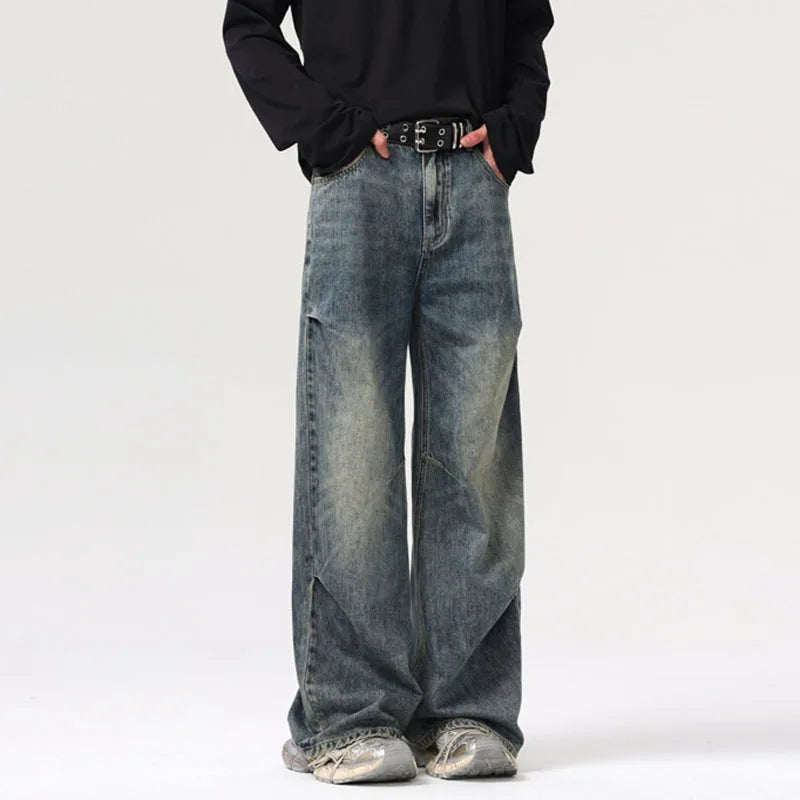 American Men's Baggy Wide Leg Jeans - Vintage Distressed Denim Pants for Streetwear & Summer Fashion | Casual Wear, Hip-Hop Style, Urban Outfits
