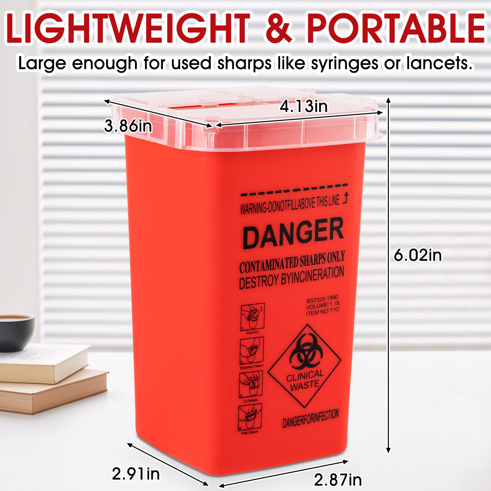 3-Pack 3-Quart Sharps Containers for Home & Travel - Safe Needle Disposal, Biohazard Waste Bins, Portable Syringe Disposal Container - Ideal for Diabetic Supplies, Medical Waste & Healthcare Professionals
