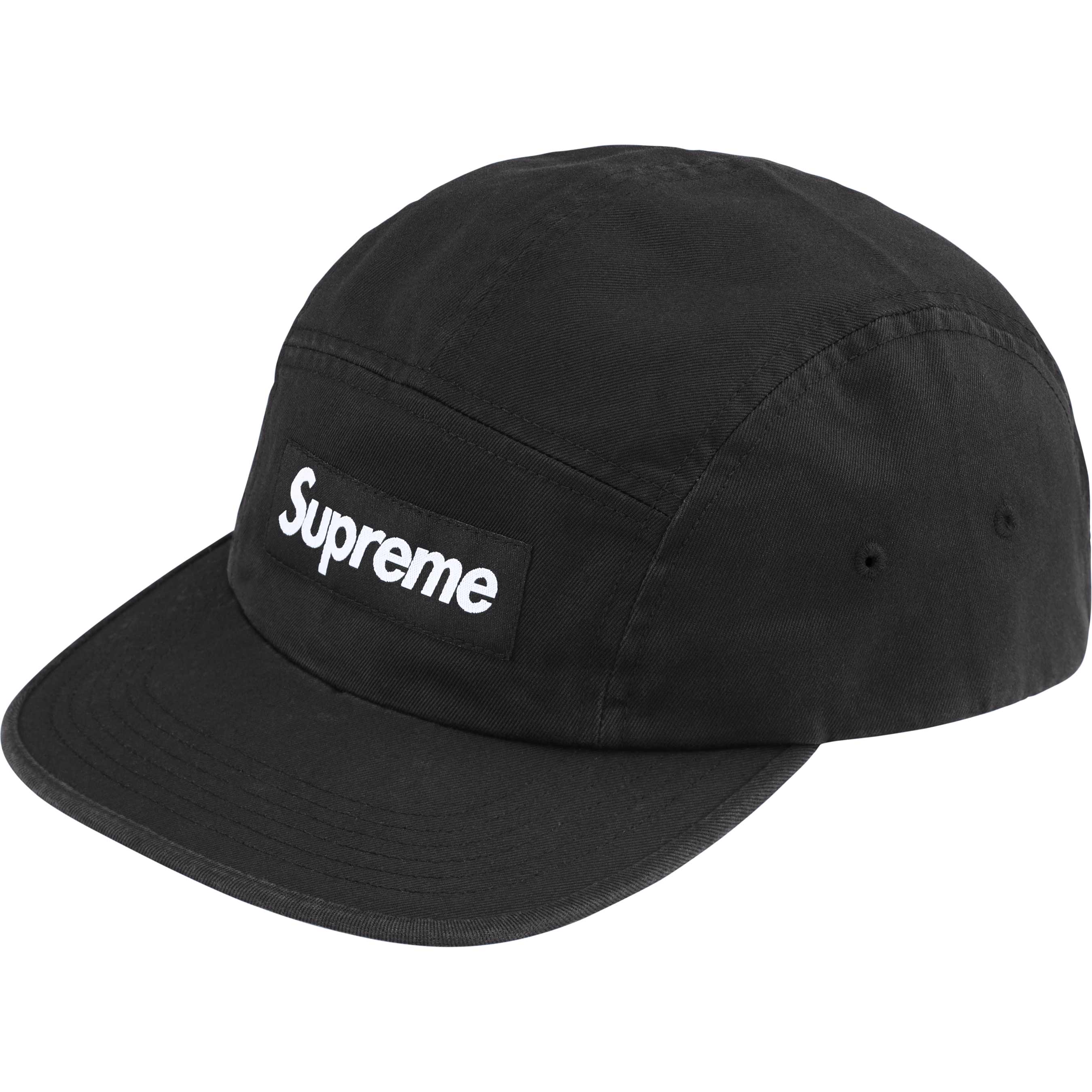 Supreme FW24 Washed Chino Twill Camp Cap - Black Cotton Adjustable Dad Hat for Men, Streetwear Fashion Accessory | Perfect for Urban Outfits, Casual Wear & Hip-Hop Style