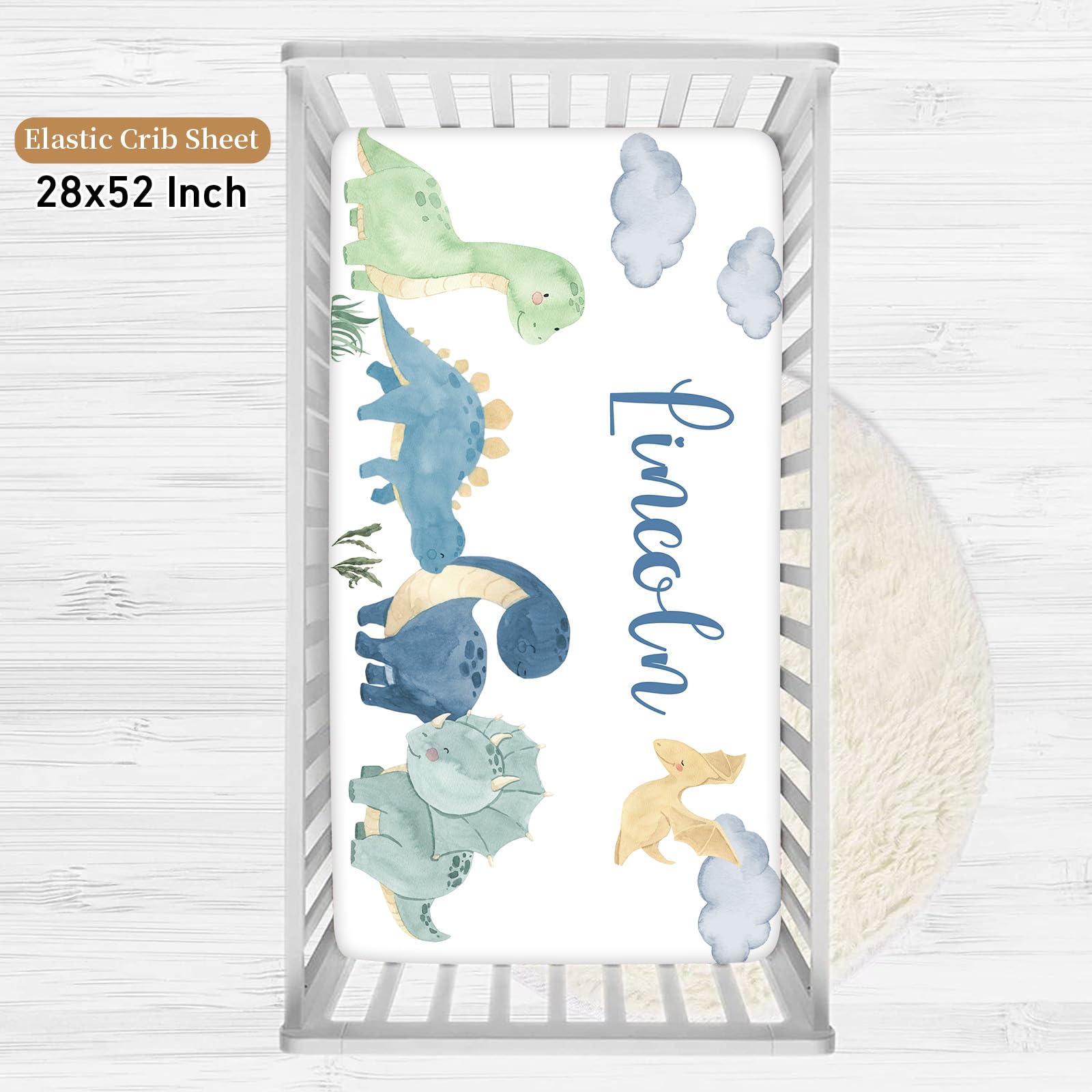 **Personalized Dinosaur Crib Bedding Set for Baby Boys & Girls - 5-Piece Nursery Set with Custom Name, Soft Crib Sheets, Blanket & Pillowcase - Perfect Baby Shower Gift & New Parents Gift for Dinosaur-Themed Nursery**    *(Ideal for dinosaur-themed nurseries, baby showers, or as a cozy and stylish gift for new parents!)*