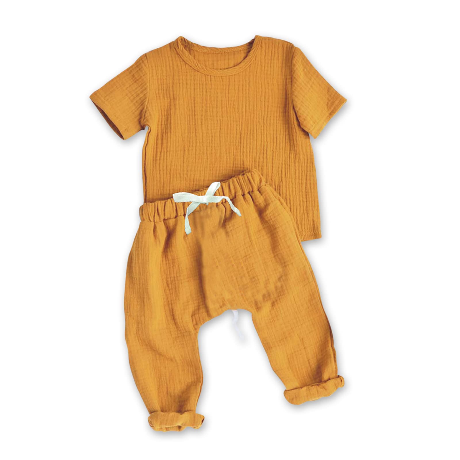 PatPat Newborn Baby Clothes Set - Neutral Linen Short Sleeve Top & Pants Outfits for Infant Toddler Boys & Girls | Perfect for Summer, Playdates & Photo Shoots