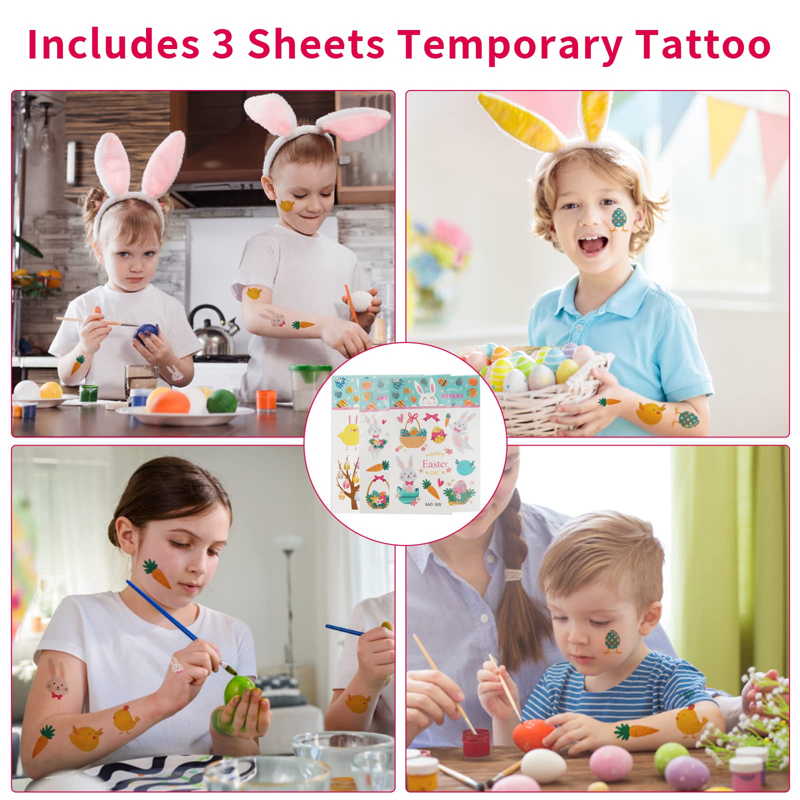 AKEROCK 3-Piece Easter Tote Bags with Handles - Large Reusable Canvas Easter Baskets for Kids Egg Hunt, Easter Party Favors & Spring Gift Baskets
