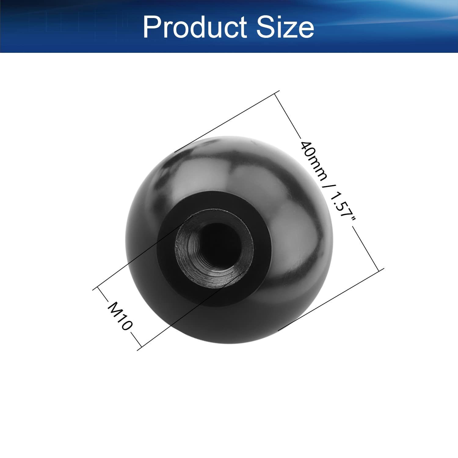 Bettomshin 15Pcs Black Bakelite Ball Knob - M10 Female Thread, 40mm/1.57