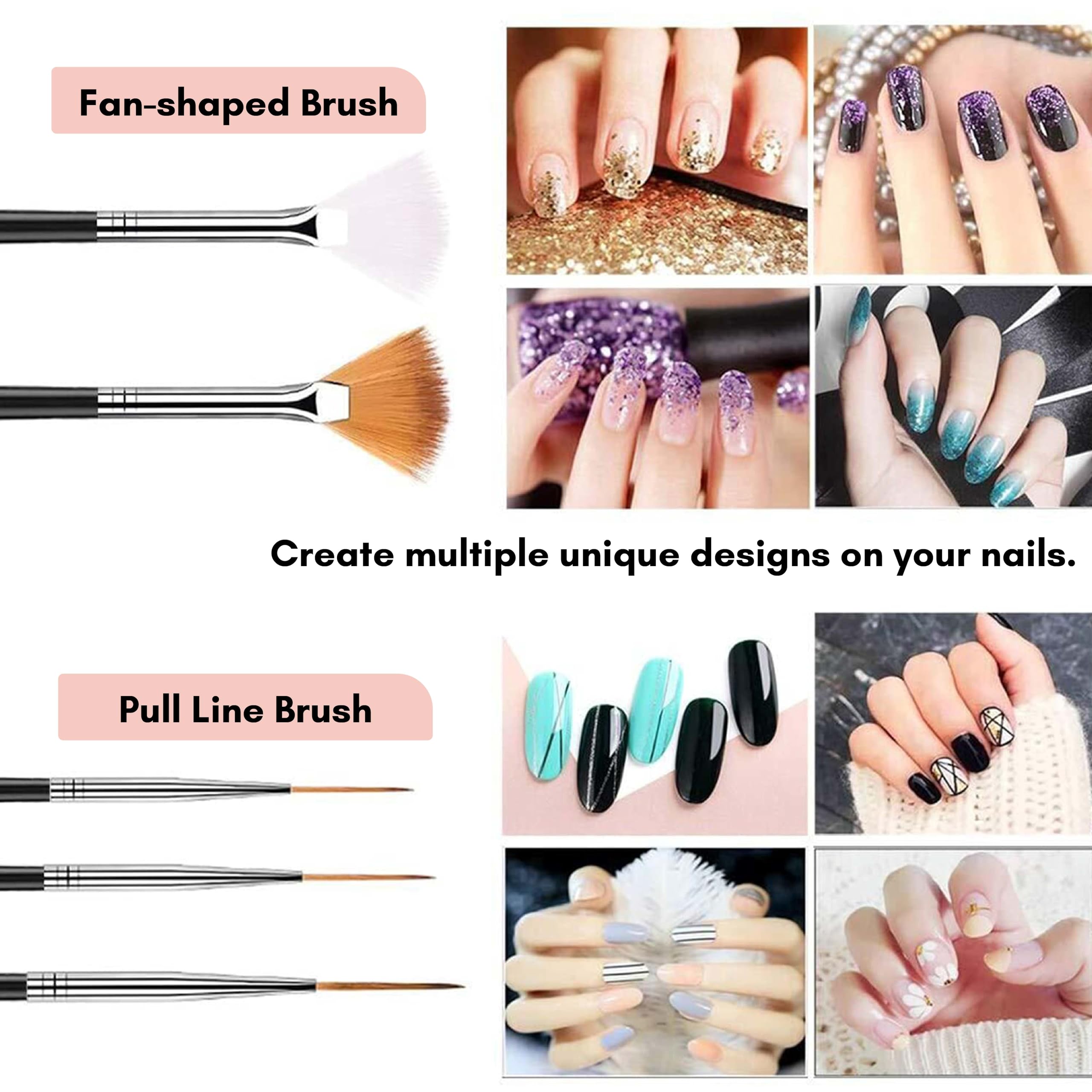 20 Pcs Professional Nail Art Brush Set for Acrylic, UV Gel & Nail Design - Dotting Tools, Painting Pens & Polish Brushes Kit for Salon, Home Manicure & DIY Nail Art