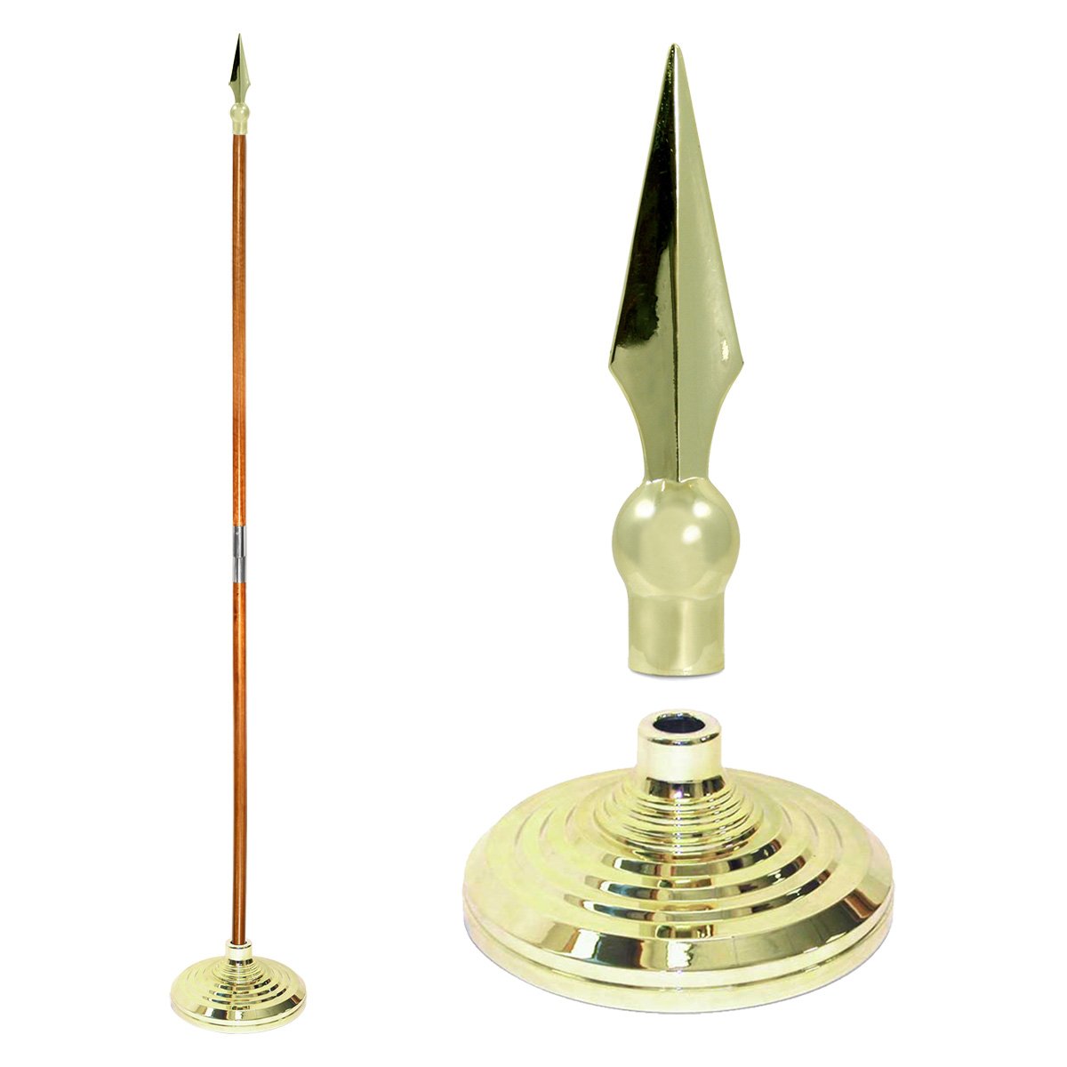 9ft Heavy Duty Indoor Flag Pole Kit - Metal Spear with Gold Texture Base & Brass Finish Aluminum Flagpole - Durable House Flagstaff for Living Room, Office, or Event Decor - Includes Interior Shaft and Stand (Flag Not Included)