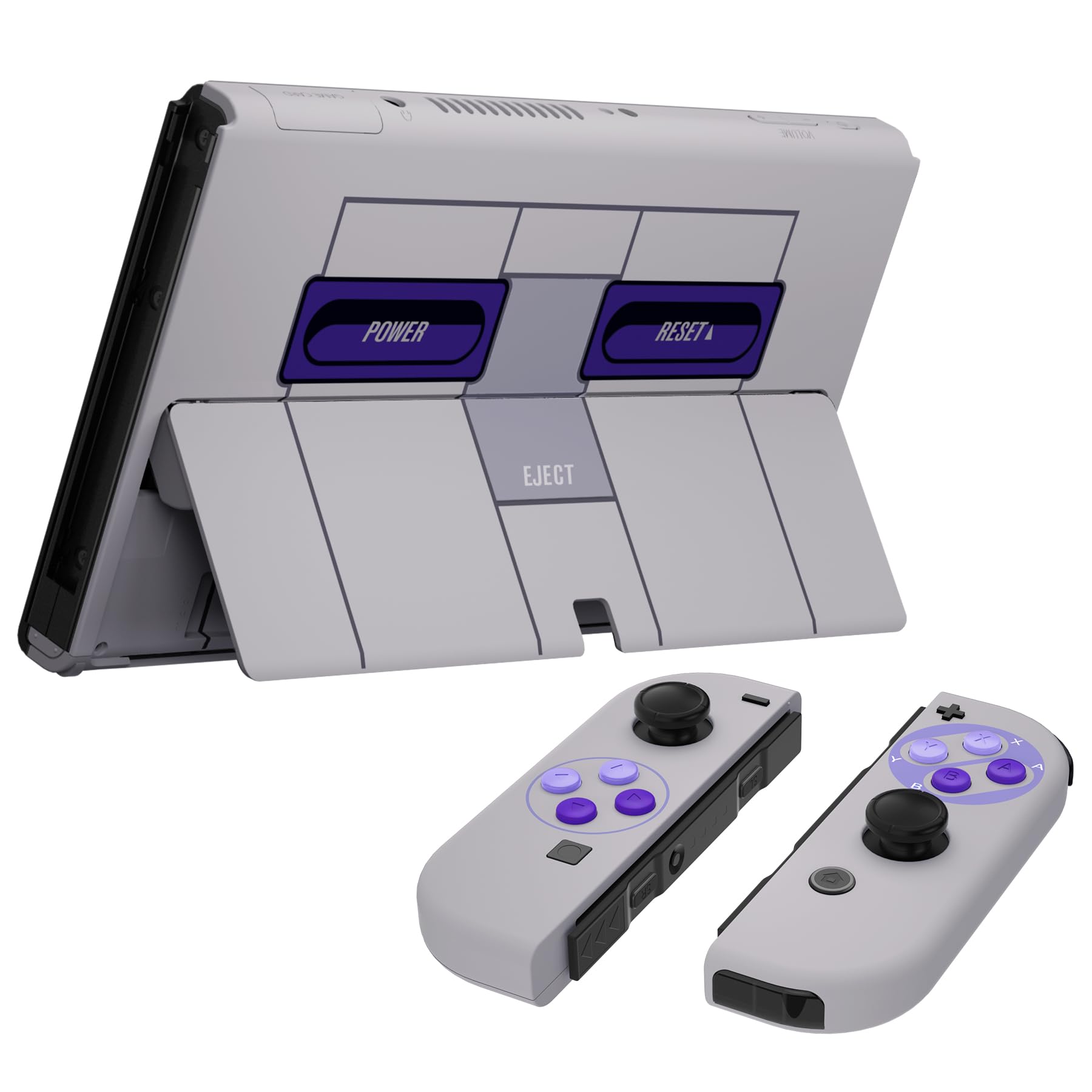 eXtremeRate DIY Full Set Shell Buttons for Nintendo Switch OLED - Soft Touch Replacement Back Plate & Kickstand, Custom Housing for JoyCon Controllers (SNES Style) | Perfect for Gaming Enthusiasts & Console Modders