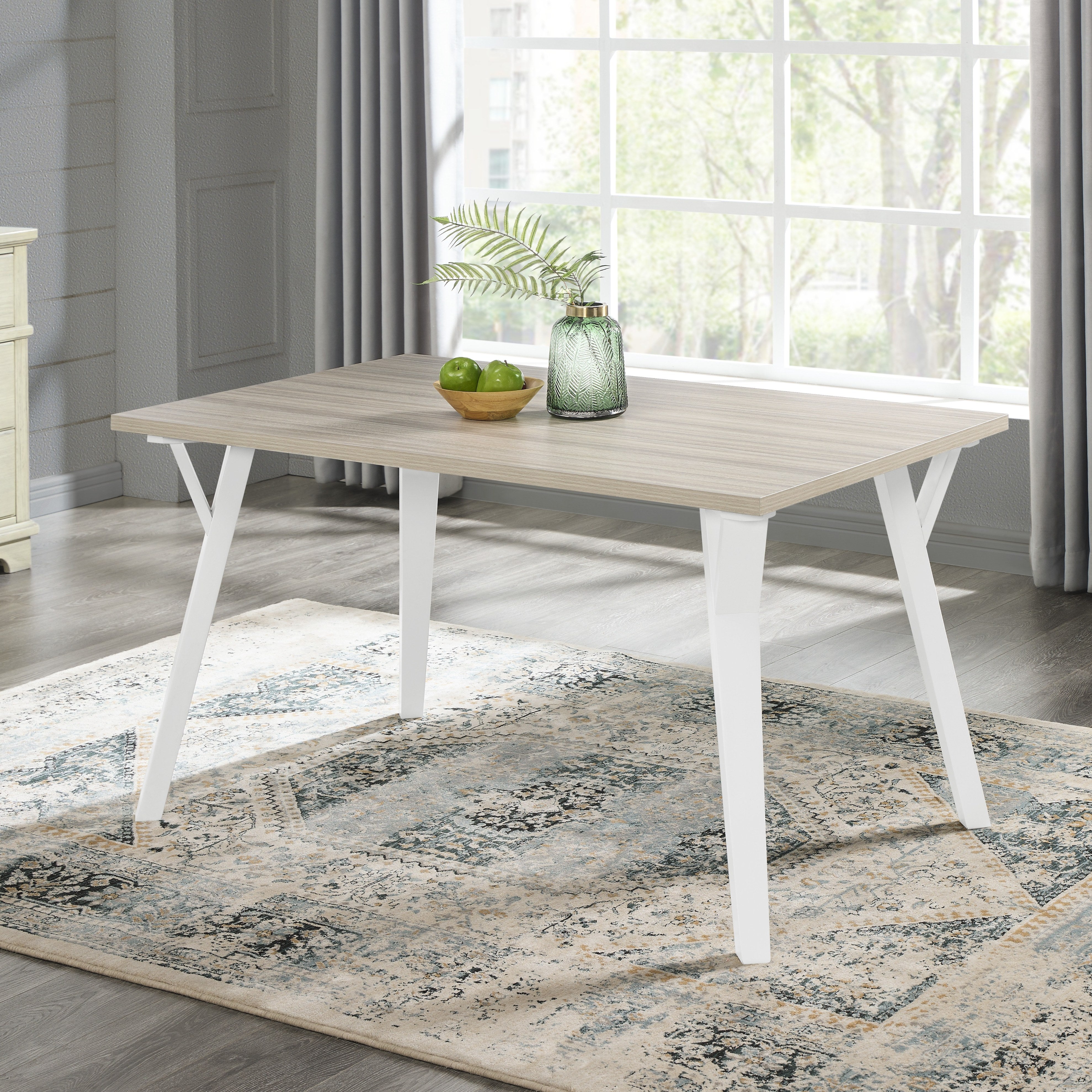 Roundhill Furniture Alwynn Contemporary Rectangular Dining Table - White & Natural Wood Finish - Modern Kitchen & Dining Room Furniture for Small Spaces & Apartments