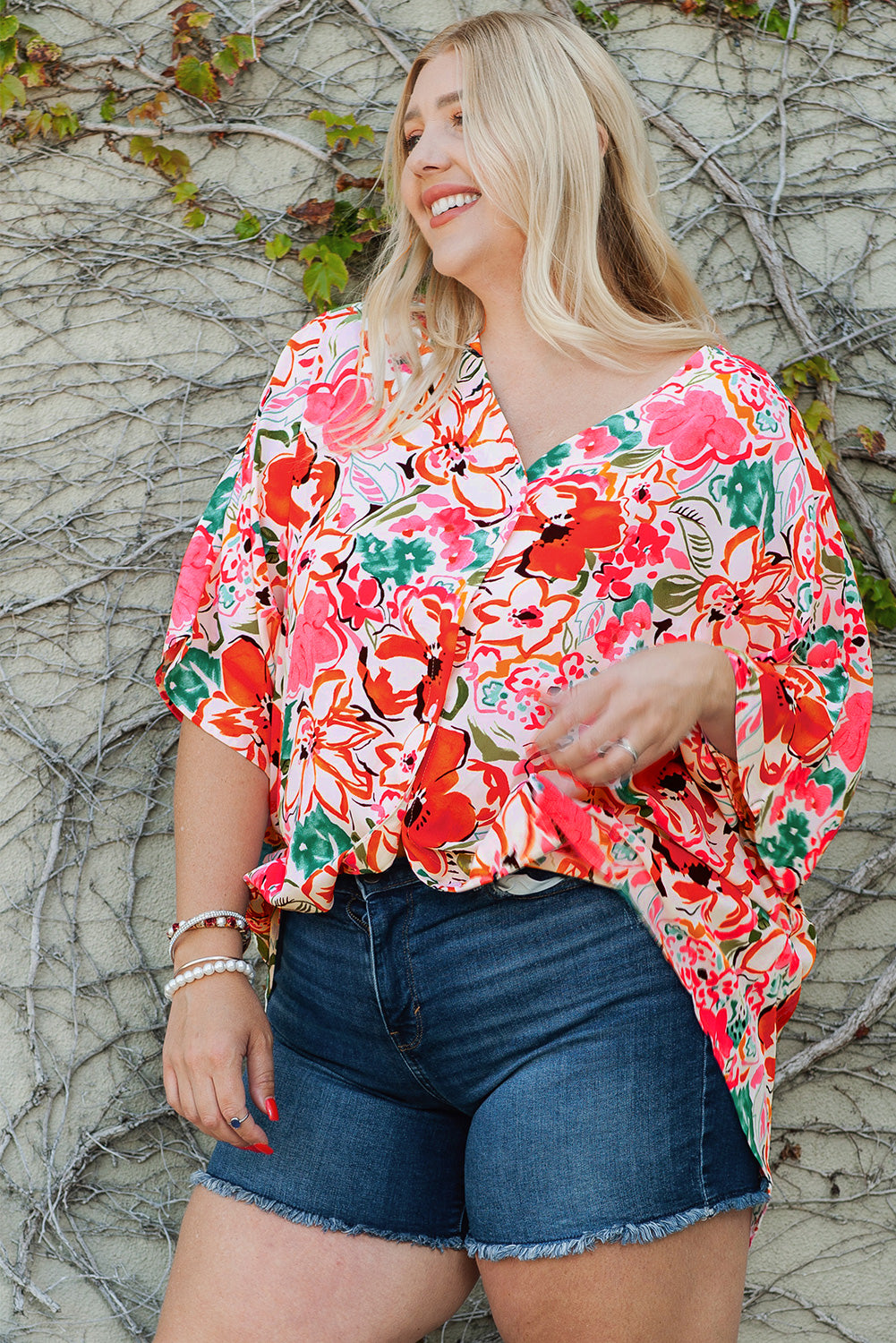 Plus Size Floral Resort Blouse for Women - Boho Vacation Shirt with Flowy Sleeves | Perfect for Beach Getaways, Summer Vacations & Tropical Holidays