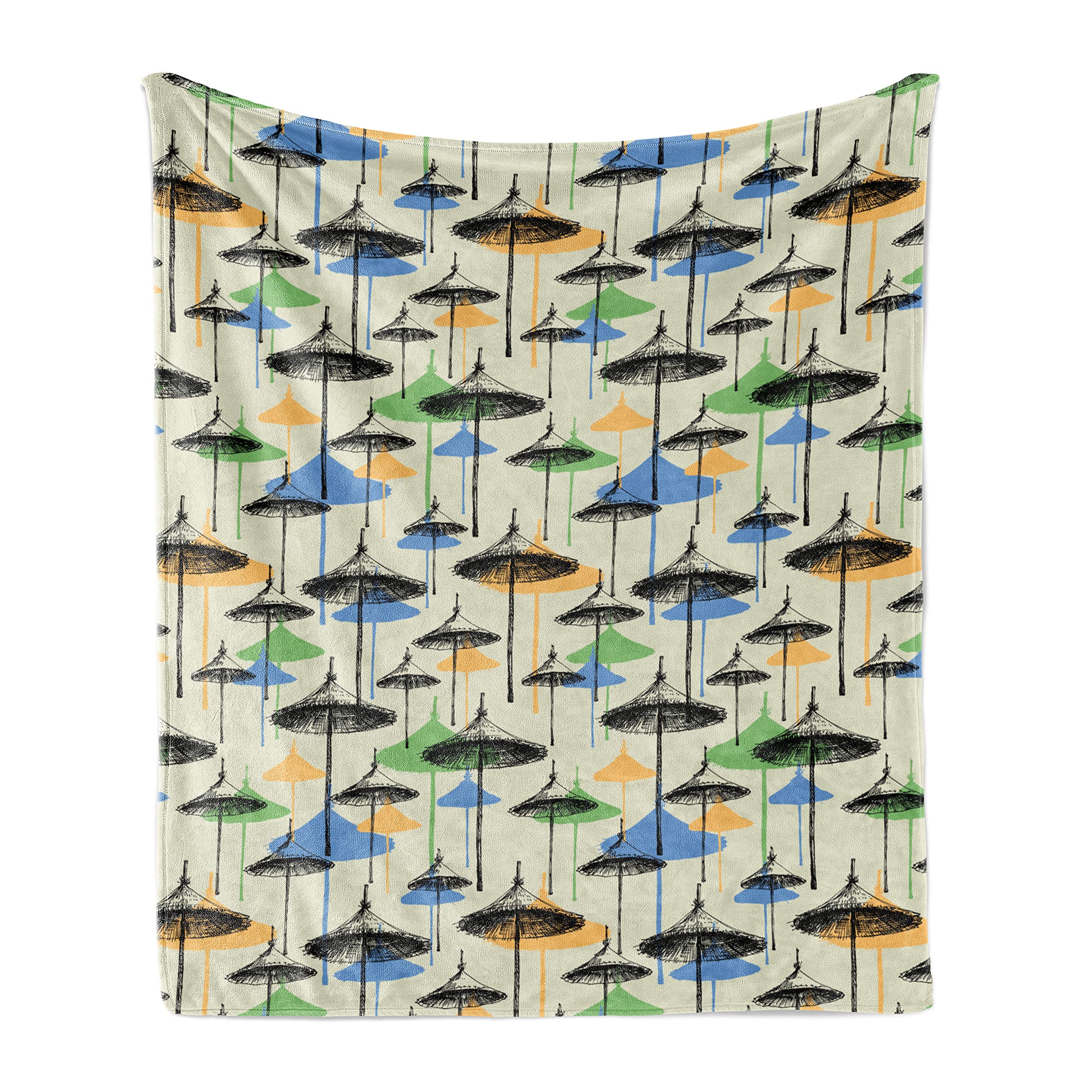 Ambesonne Sketch Throw Blanket - Soft Flannel Fleece Blanket with Beach Umbrellas Design, 50